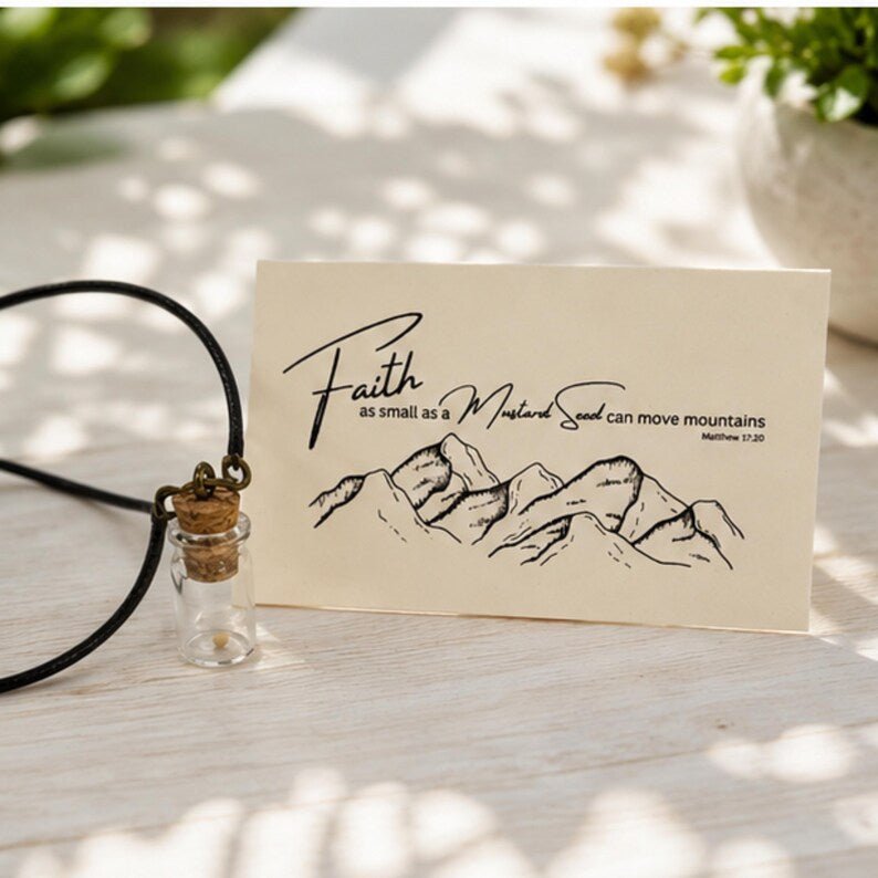 Faith as a Mustard Seed Necklace, Christian Glass Bottle Pendant Gift - Winterberry Hearth