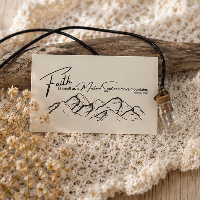Faith as a Mustard Seed Necklace, Christian Glass Bottle Pendant Gift - Winterberry Hearth