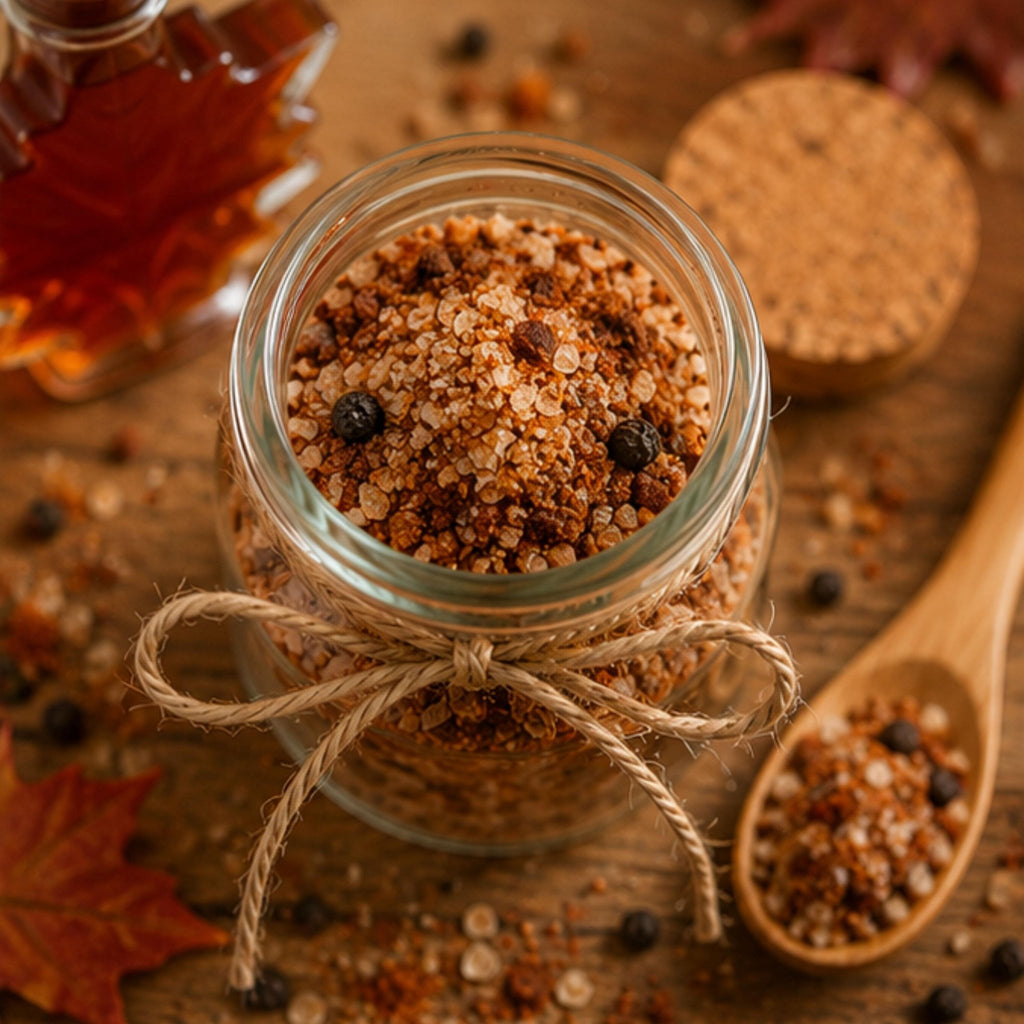 Fireside Maple Pepper Salt, Steak and Grilling Seasoning, Roasted Vegetable Blend, Gourmet Finishing Salt - Winterberry Hearth
