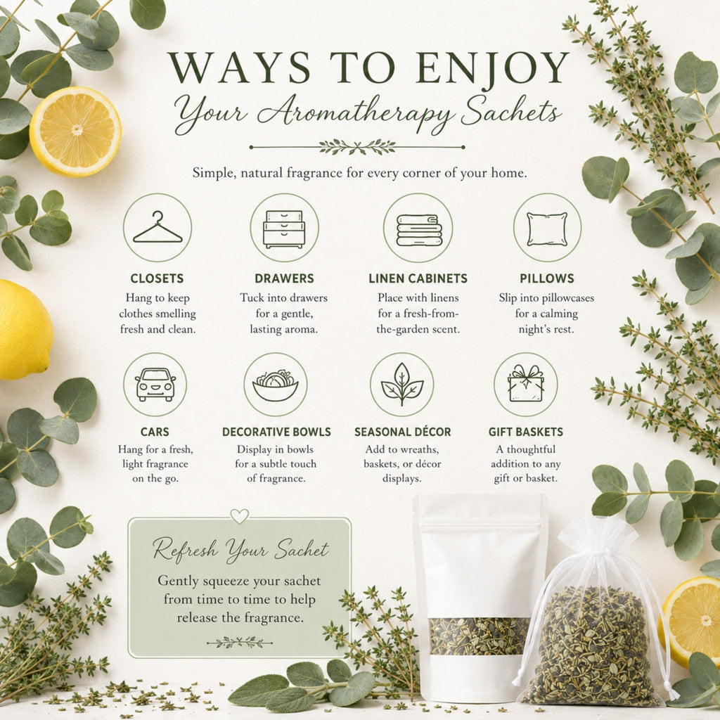 Fresh Botanical Home Fragrance Sachet, Spring Cleanse Lemon Eucalyptus Bowl Filler, Herbal Hearth Gift - Winterberry Hearth