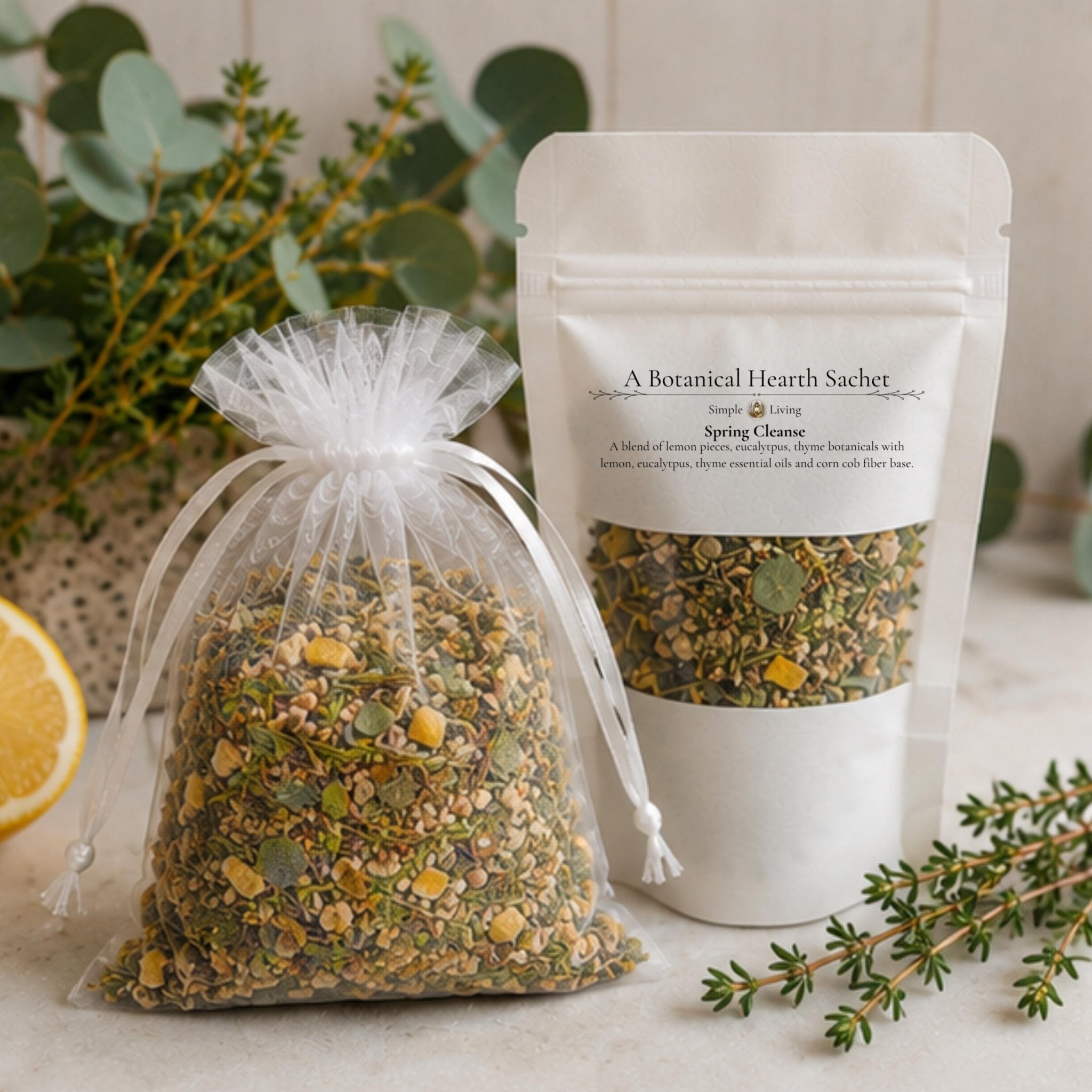 Fresh Botanical Home Fragrance Sachet, Spring Cleanse Lemon Eucalyptus Bowl Filler, Herbal Hearth Gift - Winterberry Hearth