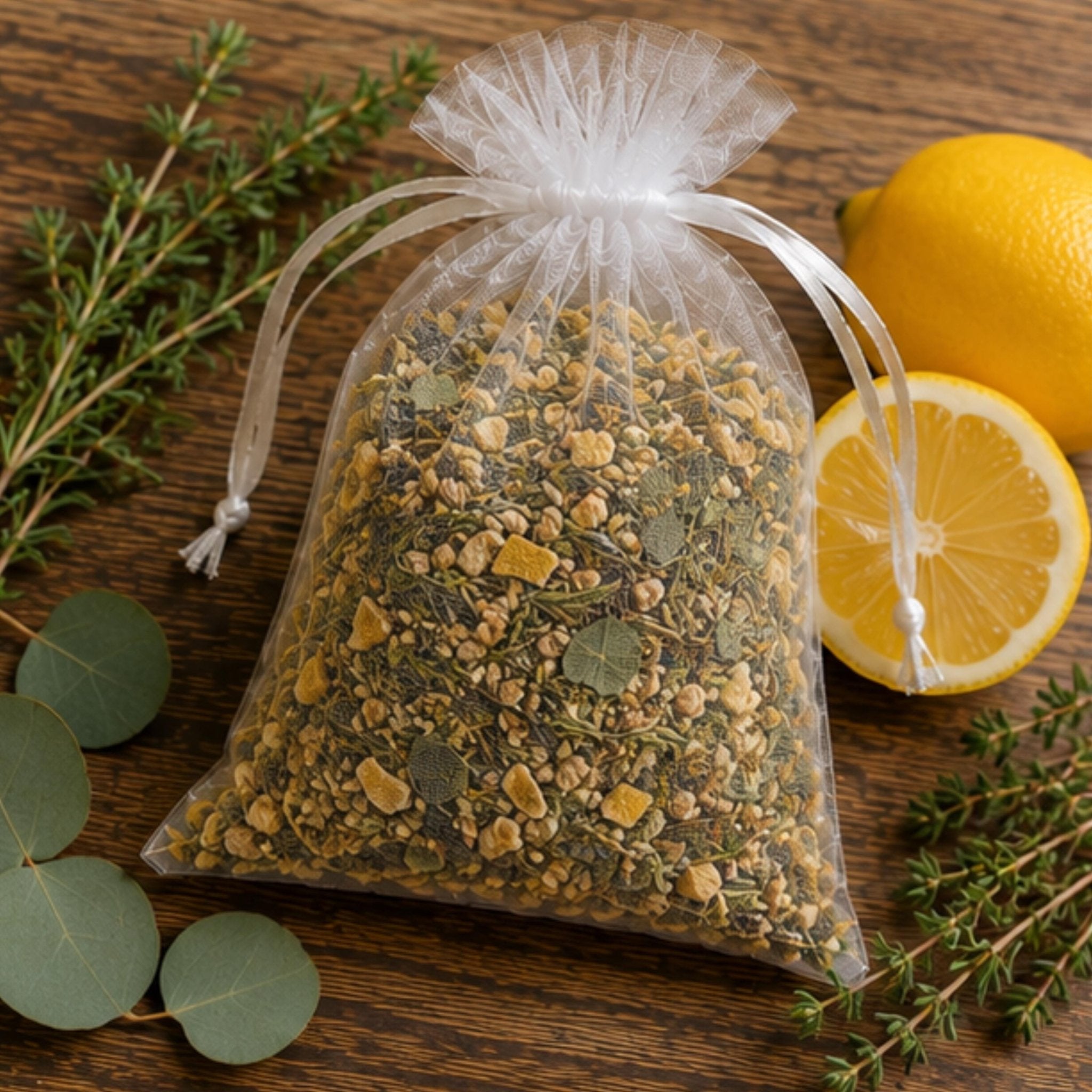 Fresh Botanical Home Fragrance Sachet, Spring Cleanse Lemon Eucalyptus Bowl Filler, Herbal Hearth Gift - Winterberry Hearth