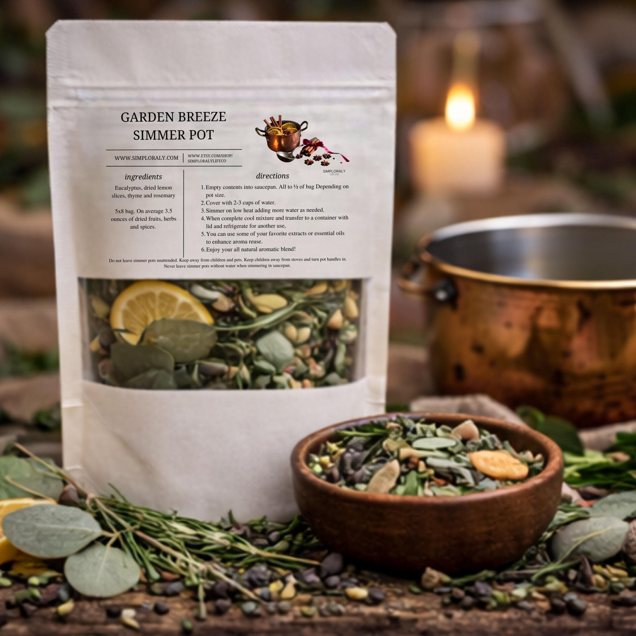Garden Breeze Simmer Pot, Eucalyptus Lemon Herbal Stovetop Potpourri, Botanical Home Fragrance - Winterberry Hearth