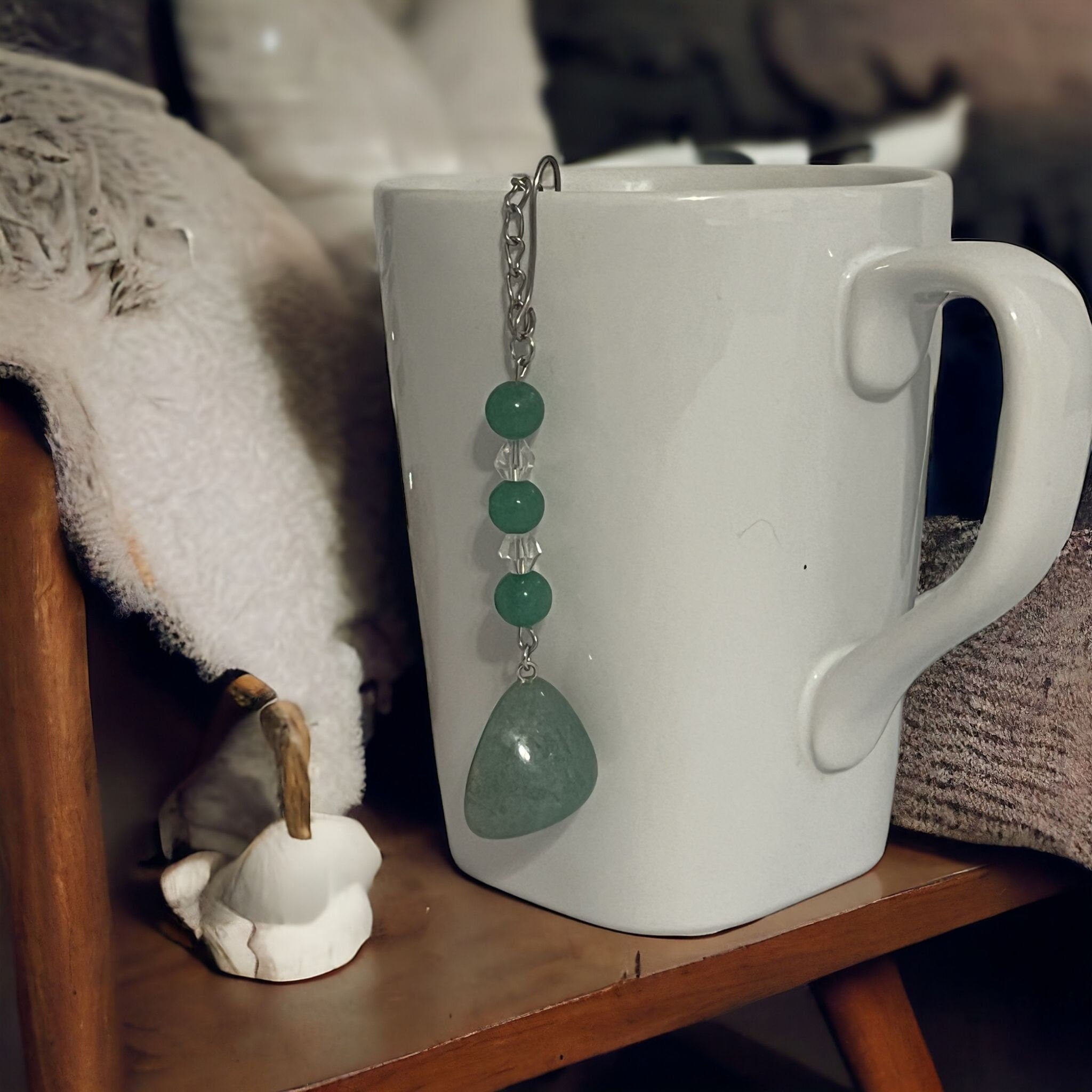 Green Aventurine Crystal Tea Steeper: Stainless Steel Loose Leaf Tea Infuser - Winterberry Hearth