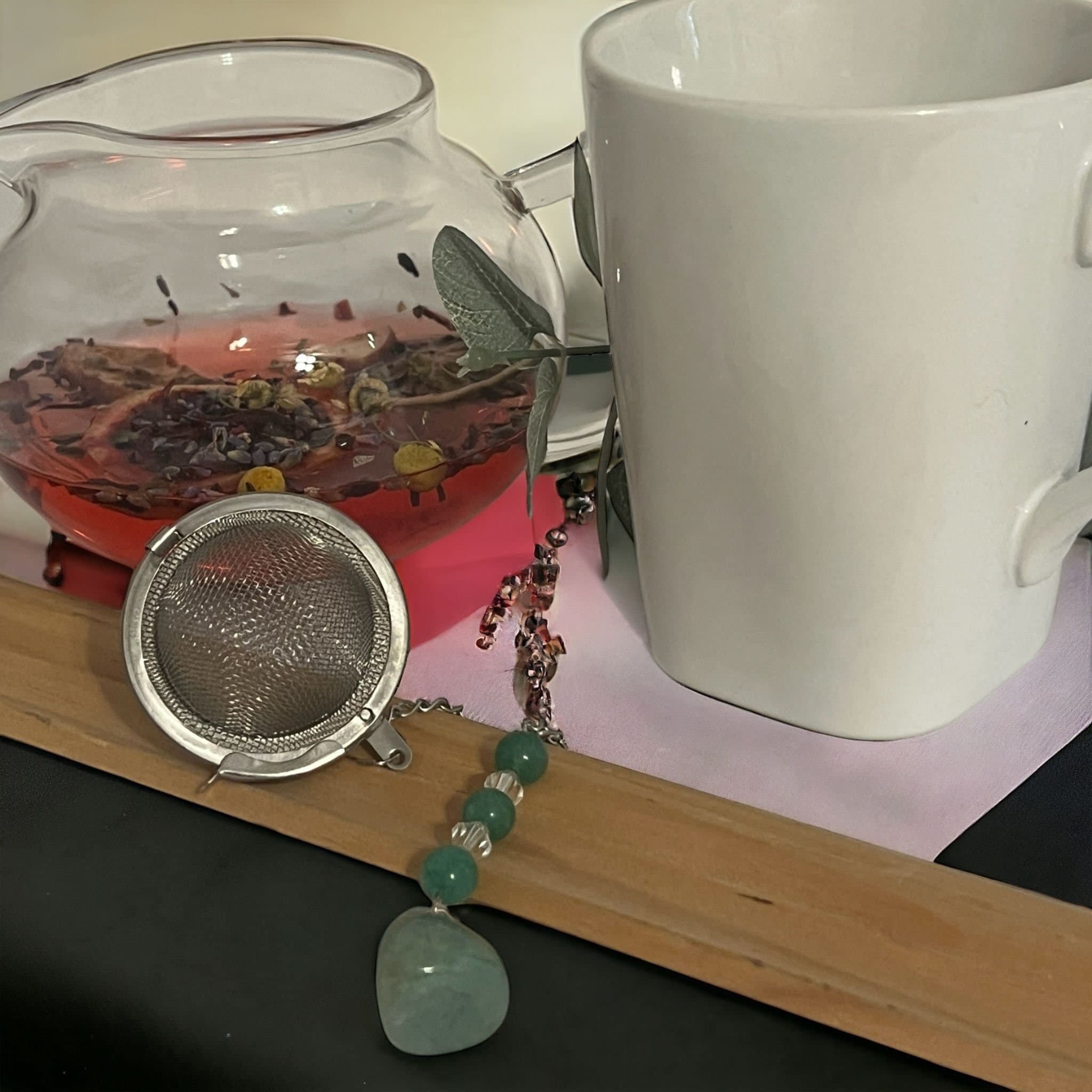 Green Aventurine Crystal Tea Steeper: Stainless Steel Loose Leaf Tea Infuser - Winterberry Hearth