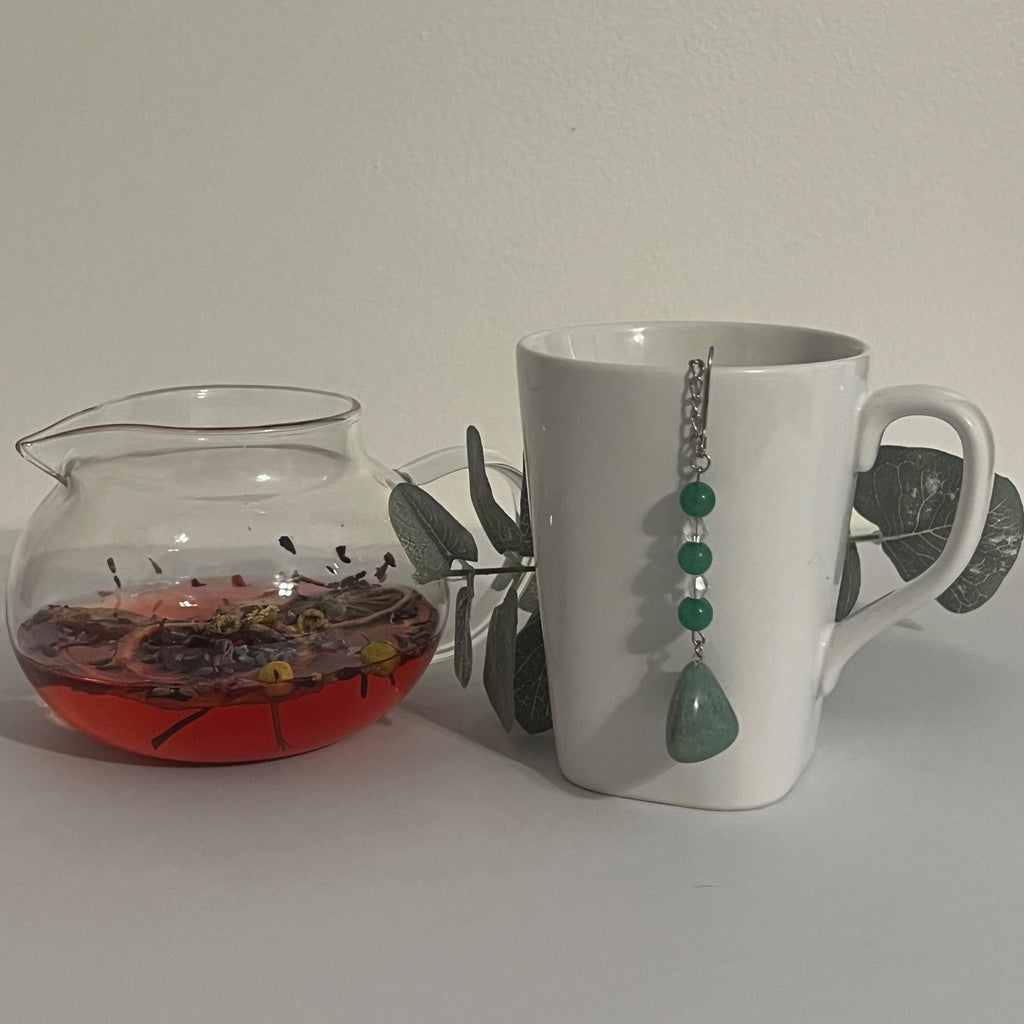 Green Aventurine Crystal Tea Steeper: Stainless Steel Loose Leaf Tea Infuser - Winterberry Hearth