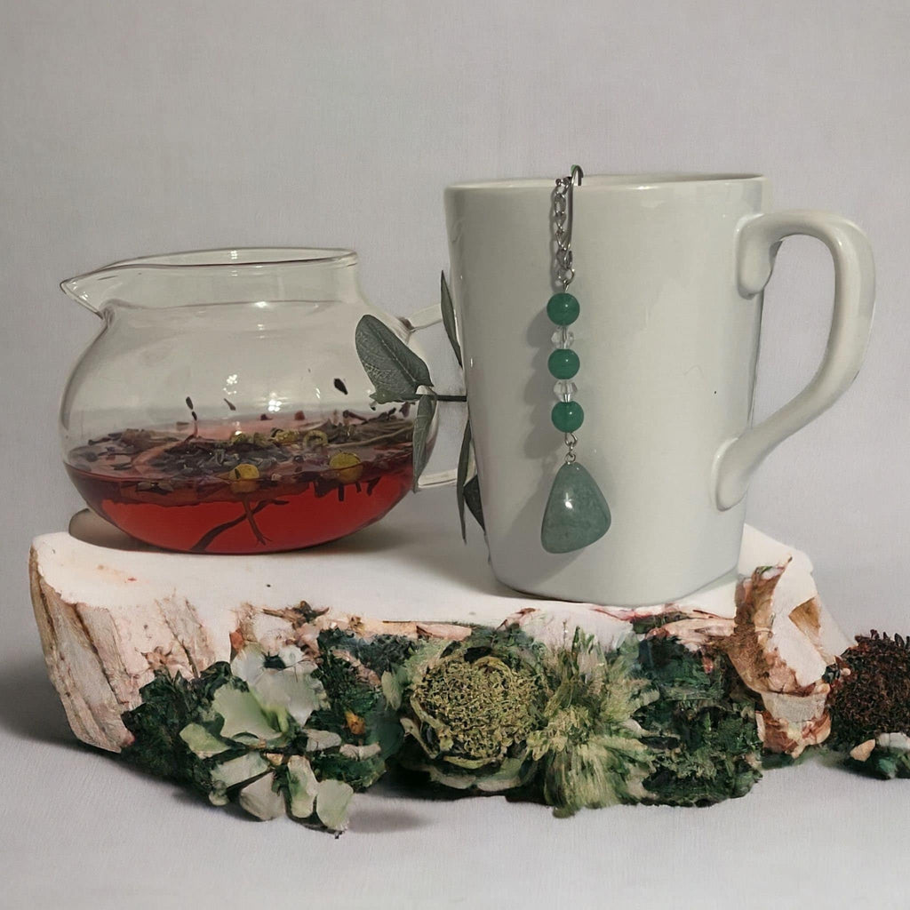 Green Aventurine Crystal Tea Steeper: Stainless Steel Loose Leaf Tea Infuser - Winterberry Hearth