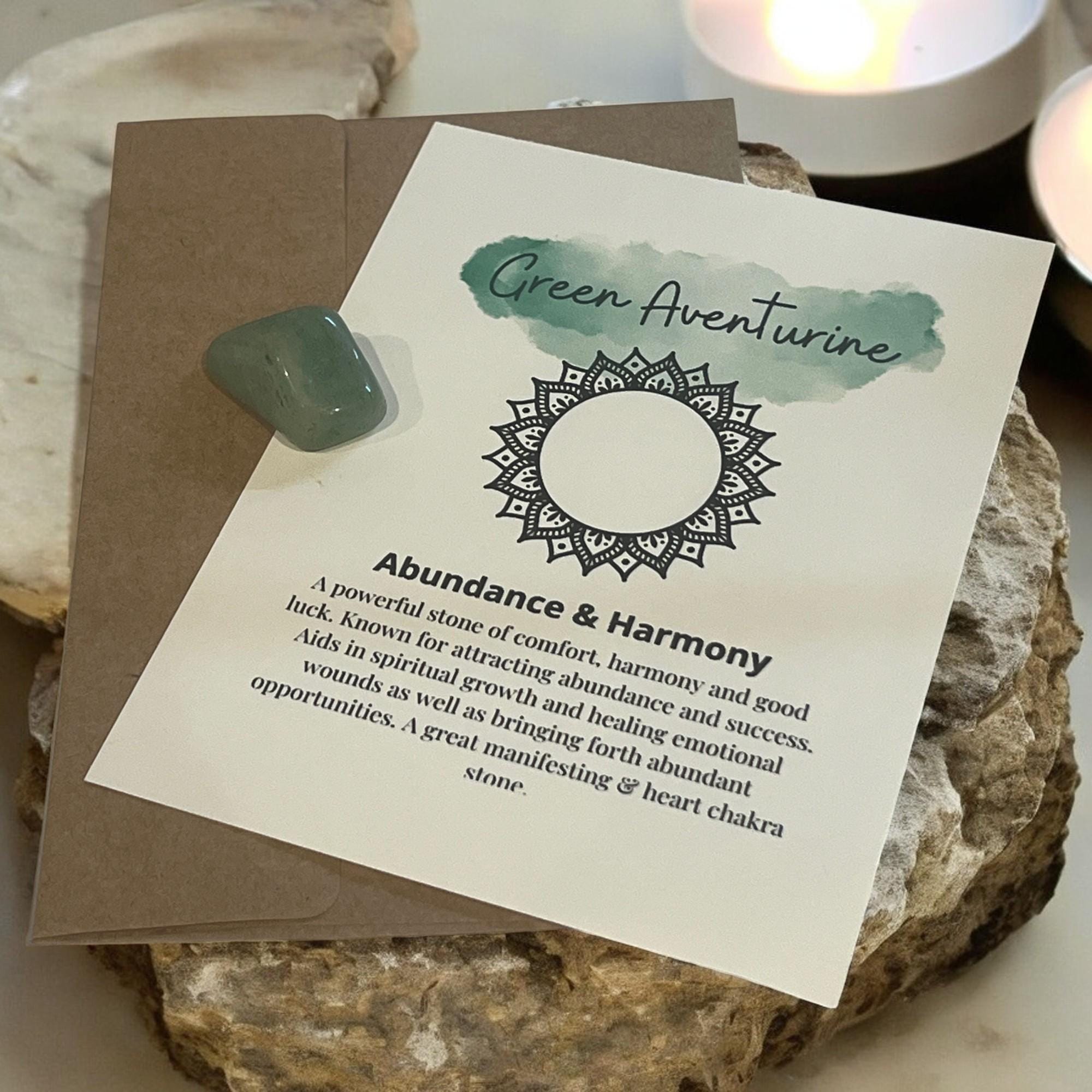Green Aventurine Crystal with Crystal Meaning Card: Luck & Healing Stone - Winterberry Hearth