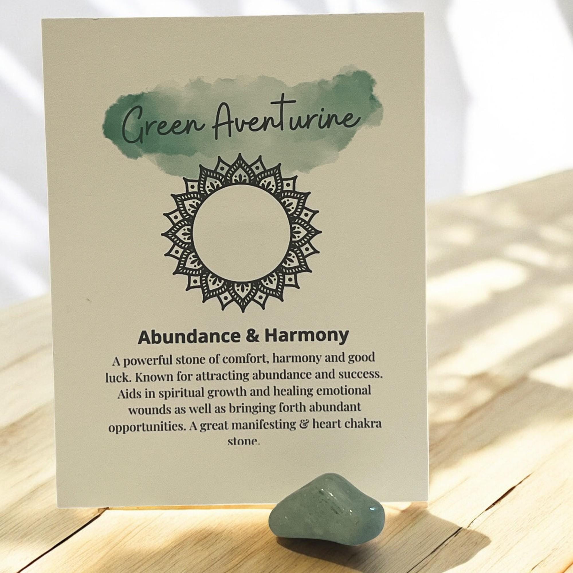 Green Aventurine Crystal with Crystal Meaning Card: Luck & Healing Stone - Winterberry Hearth