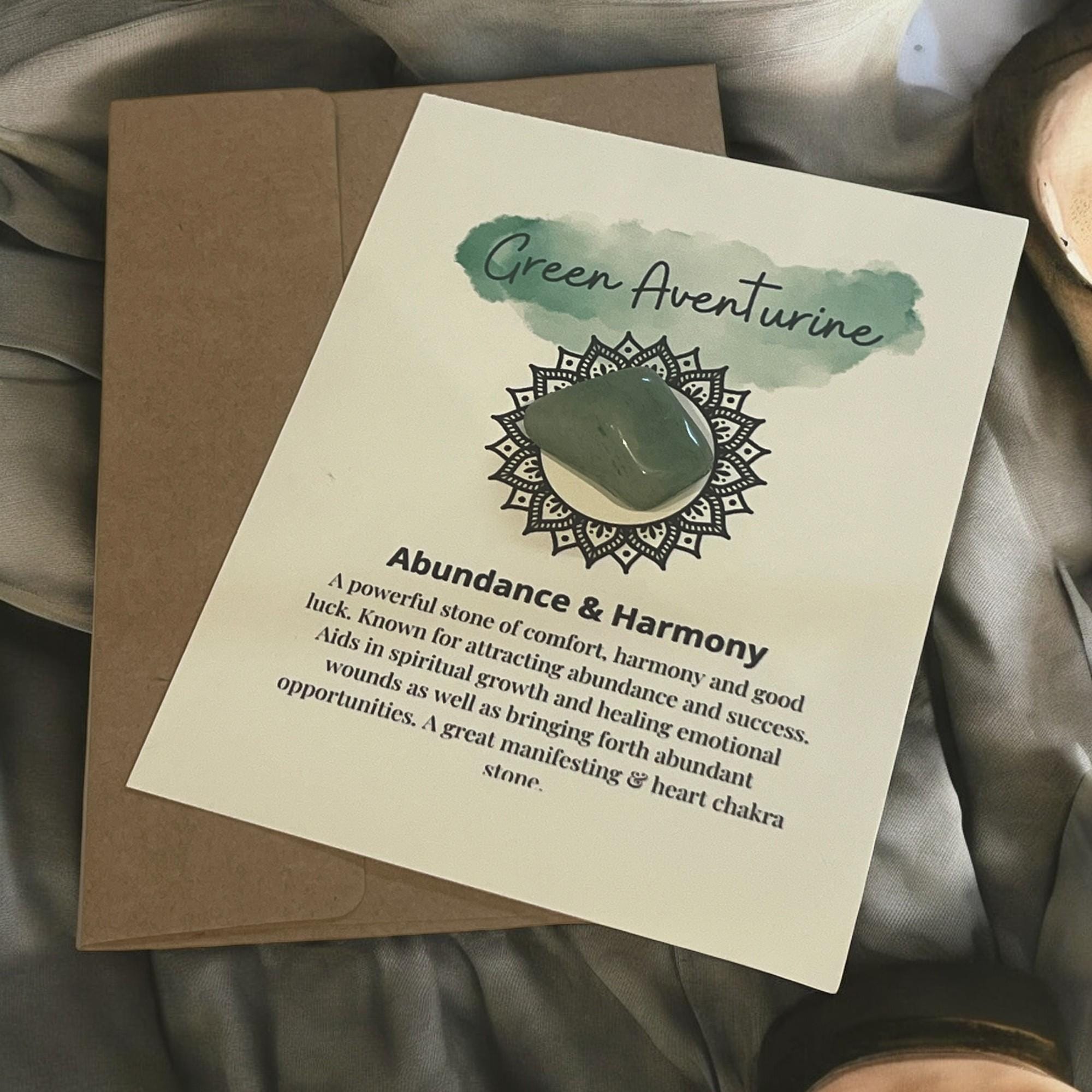 Green Aventurine Crystal with Crystal Meaning Card: Luck & Healing Stone - Winterberry Hearth