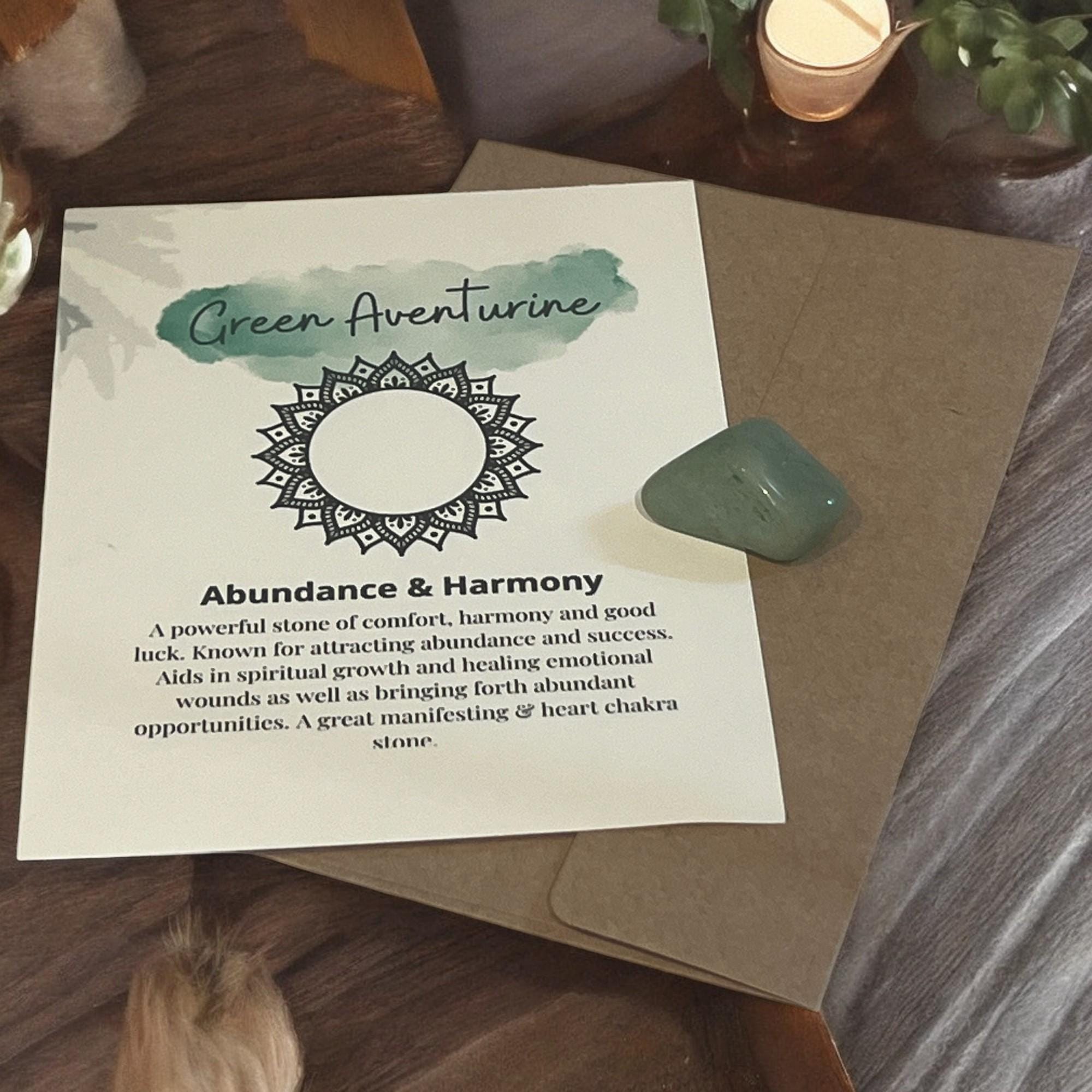 Green Aventurine Crystal with Crystal Meaning Card: Luck & Healing Stone - Winterberry Hearth