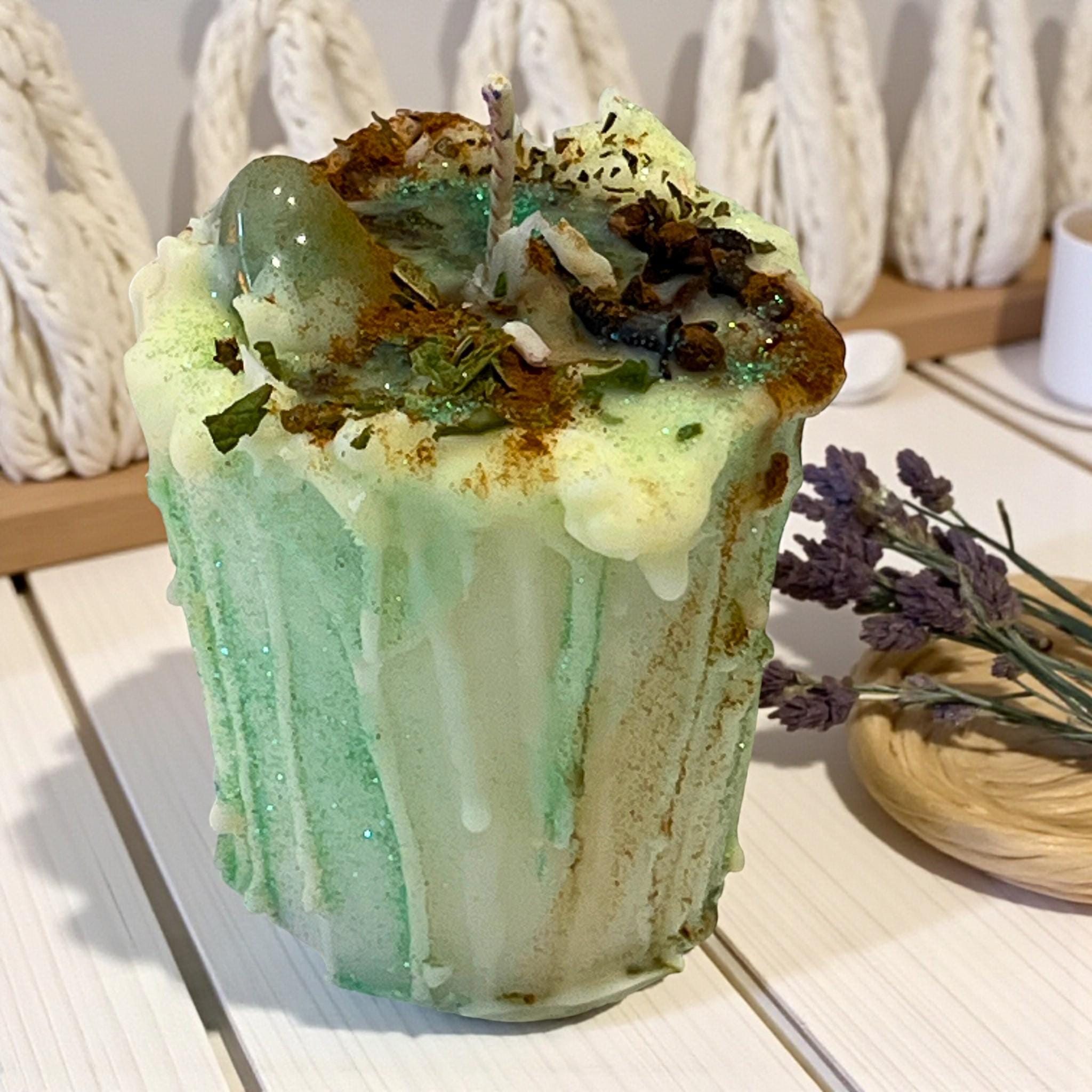 Green Aventurine Drip Candle with Herbs: Intentional Prosperity & Abundance Crystal - Winterberry Hearth