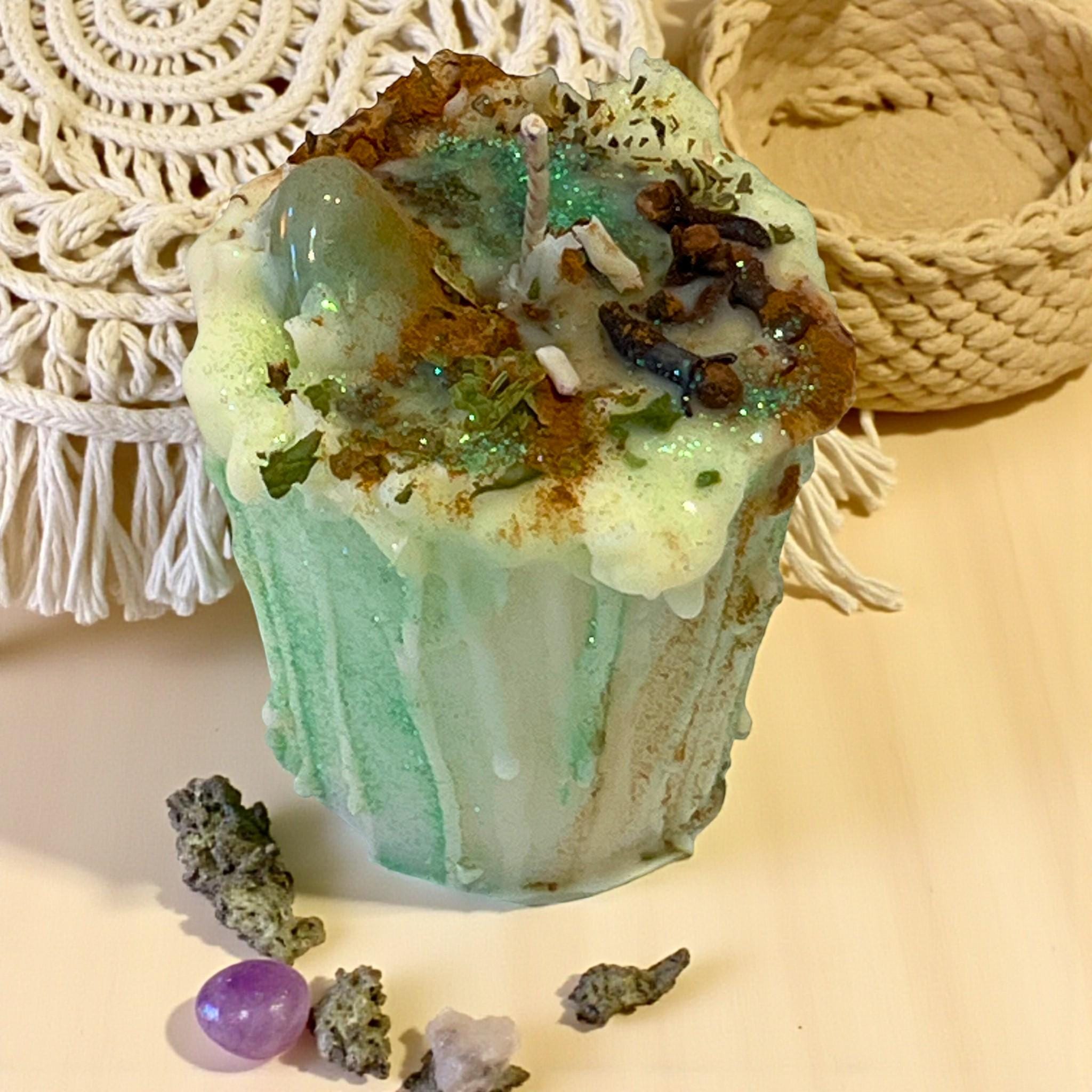 Green Aventurine Drip Candle with Herbs: Intentional Prosperity & Abundance Crystal - Winterberry Hearth