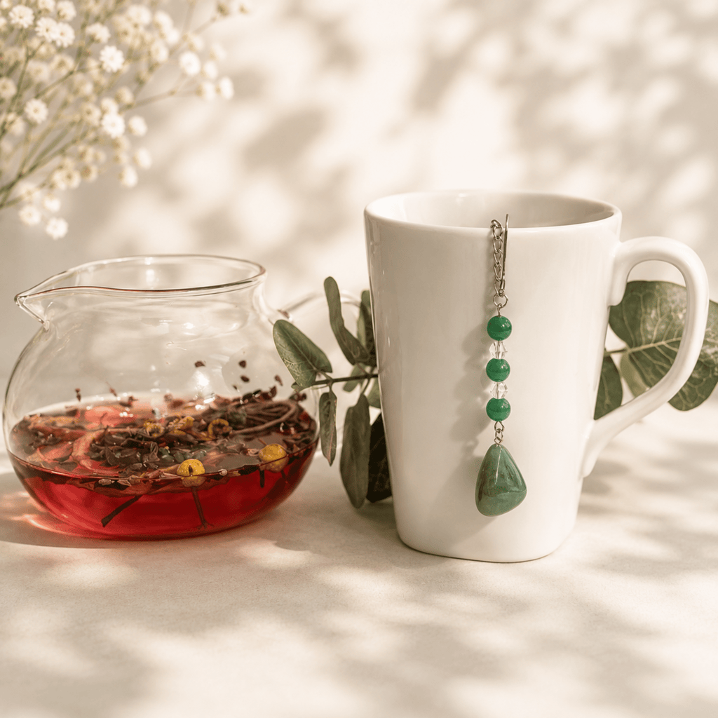 Green Aventurine Tea Steeper, Stainless Steel Loose Leaf Infuser - Winterberry Hearth