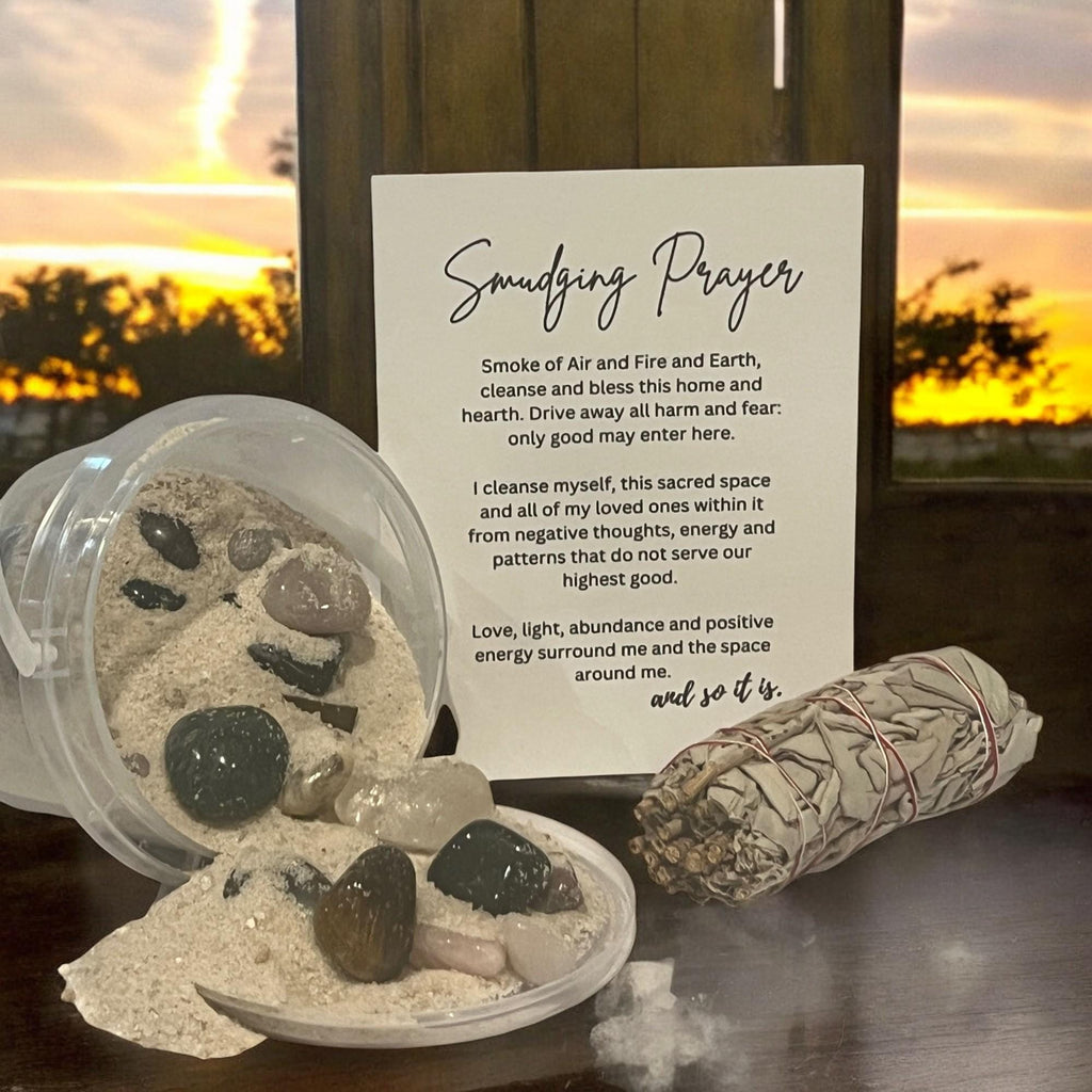 Healing Crystal Mining Bucket Gift Set: Sage Wand, Smudging Card - Winterberry Hearth