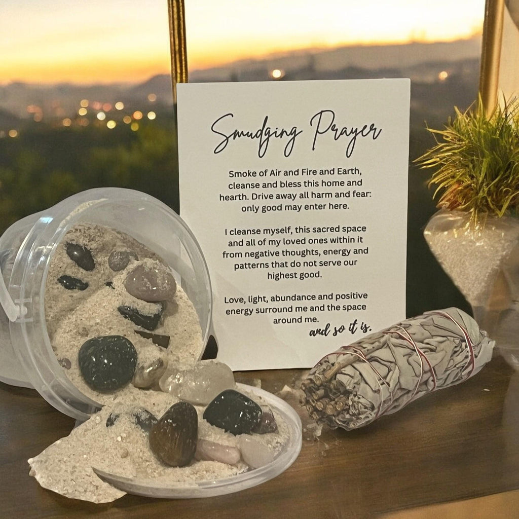 Healing Crystal Mining Bucket Gift Set: Sage Wand, Smudging Card - Winterberry Hearth