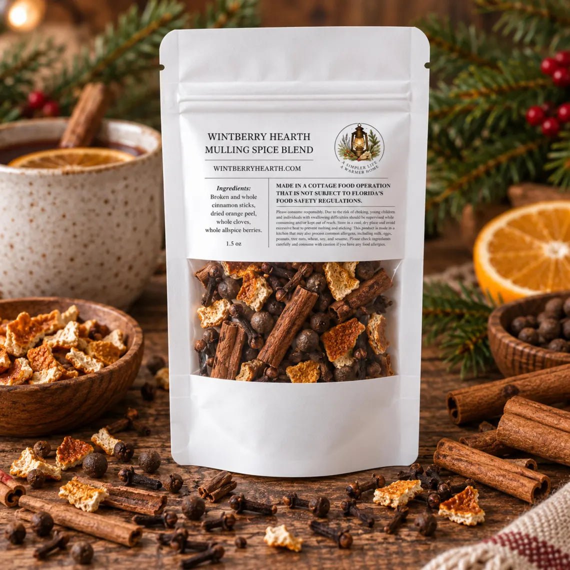 Hearth Blend Mulling Spice, Mulled Wine and Tea Infusion, Apple Cider Kit - Winterberry Hearth