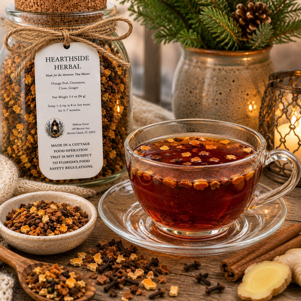Hearthside Herbal Rooibos Tea, Orange Spice Loose Leaf Tea Blend, Naturally Caffeine Free - Winterberry Hearth