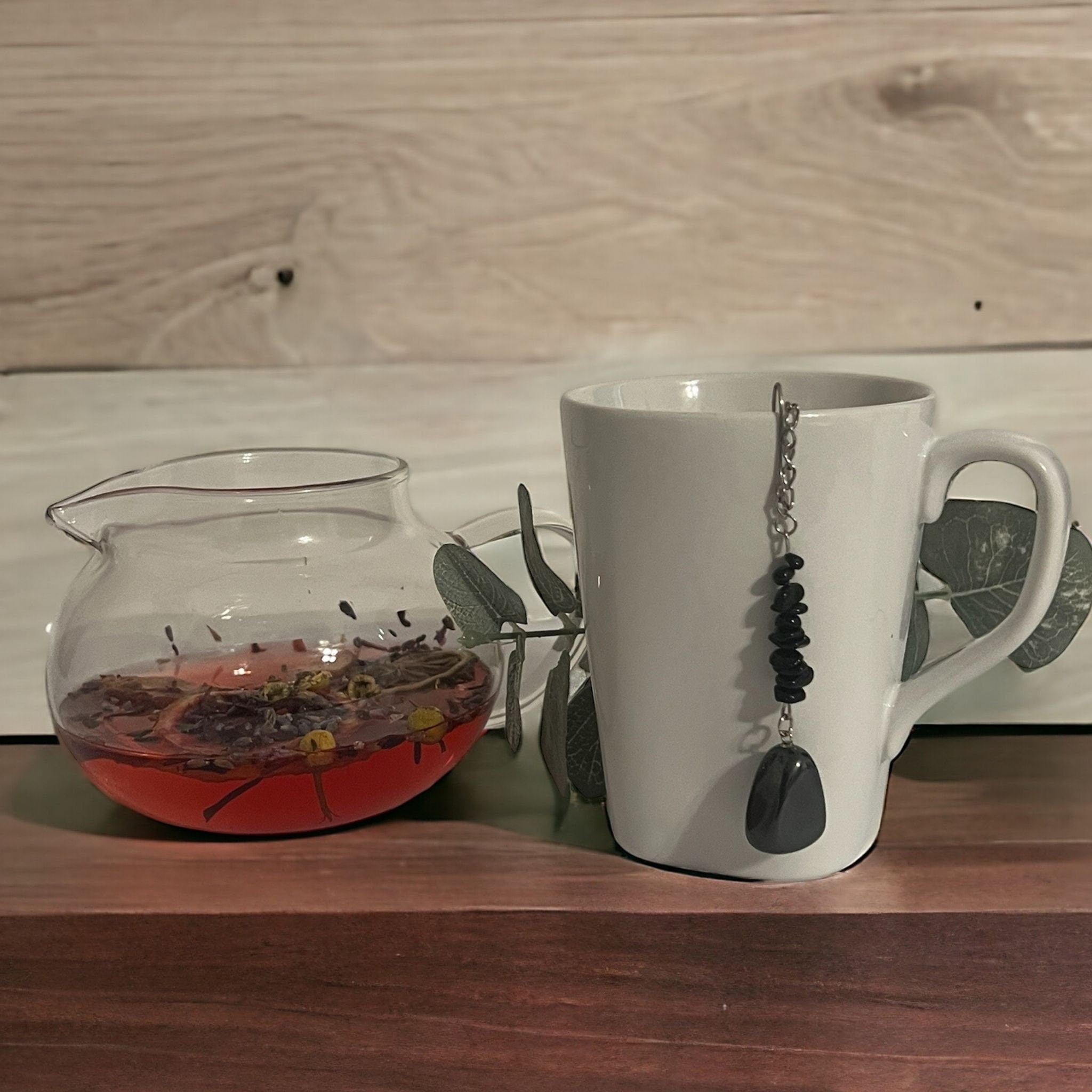 Hematite & Black Tourmaline Crystal Tea Steeper: Grounding Tea Brew - Winterberry Hearth