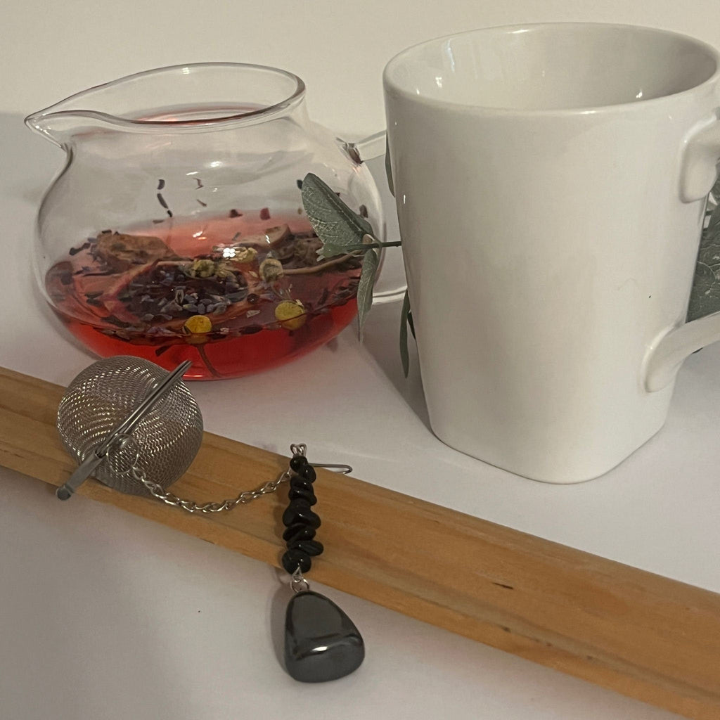Hematite & Black Tourmaline Crystal Tea Steeper: Grounding Tea Brew - Winterberry Hearth