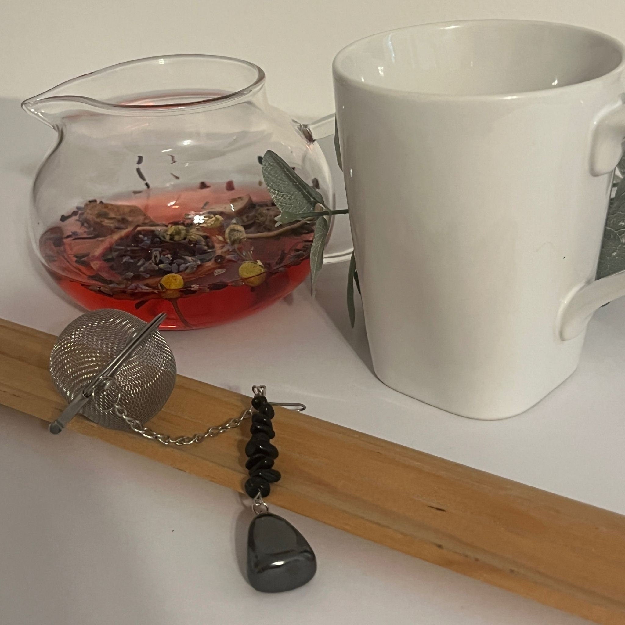 Hematite & Black Tourmaline Crystal Tea Steeper: Grounding Tea Brew - Winterberry Hearth