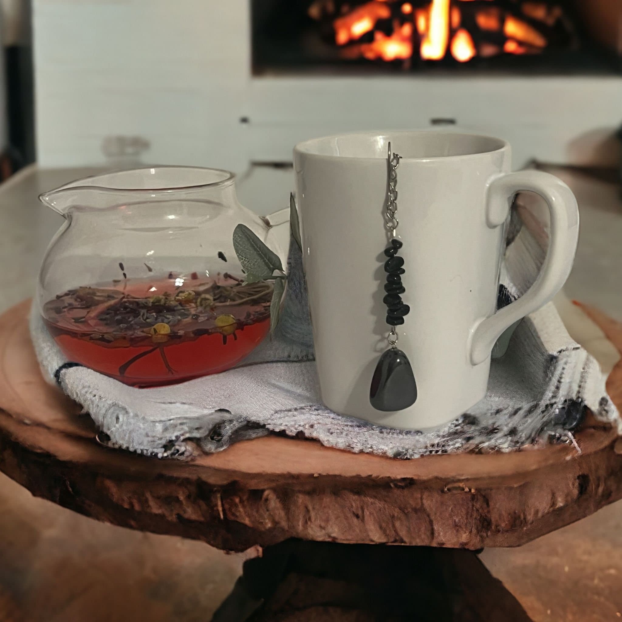Hematite & Black Tourmaline Crystal Tea Steeper: Grounding Tea Brew - Winterberry Hearth
