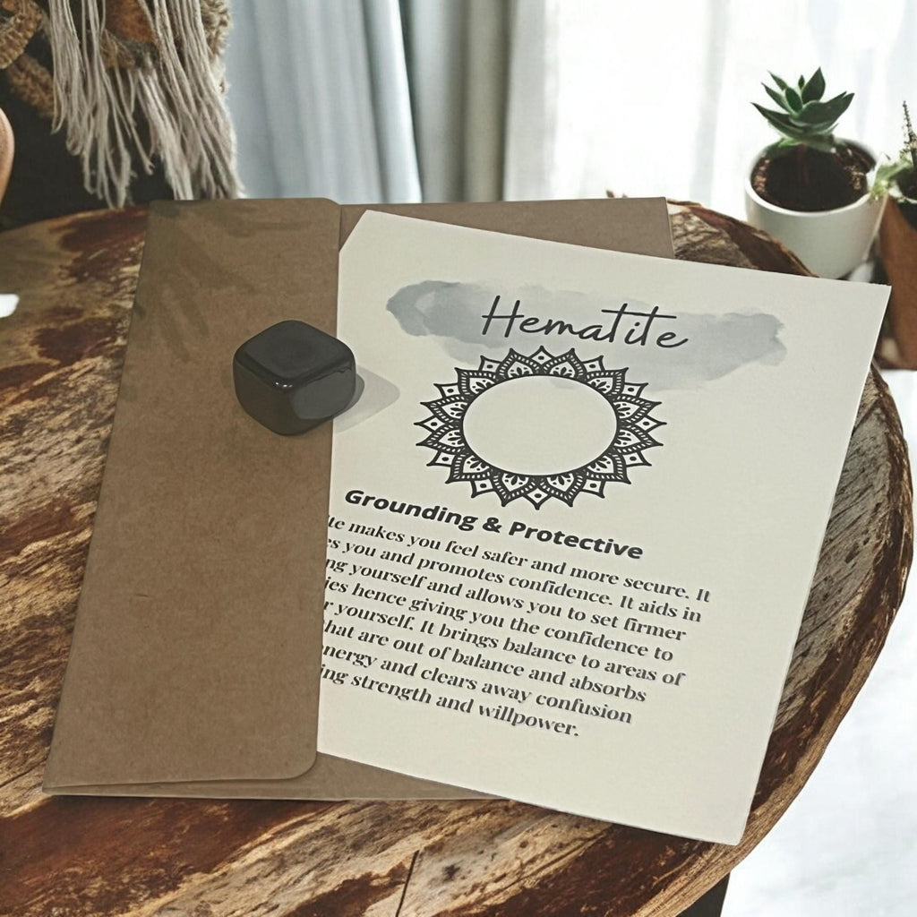 Hematite Crystal with Meaning Card: Grounding Energy, Focus Tool & Gift - Winterberry Hearth