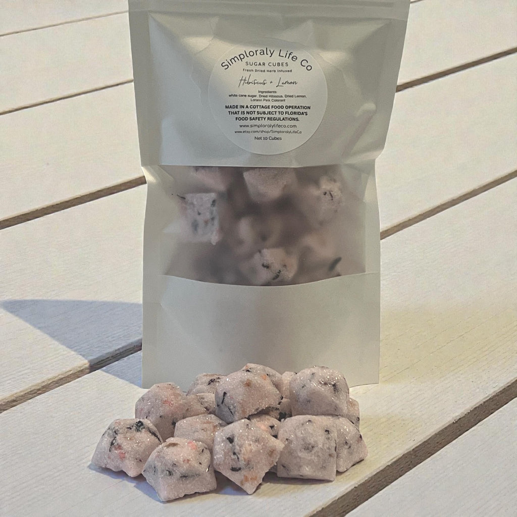 Hibiscus Lemon Sugar Cubes, Gemstone Shaped Pink, Tea & Cocktail Floral Sweetener, Botanical Edible Gift - Winterberry Hearth