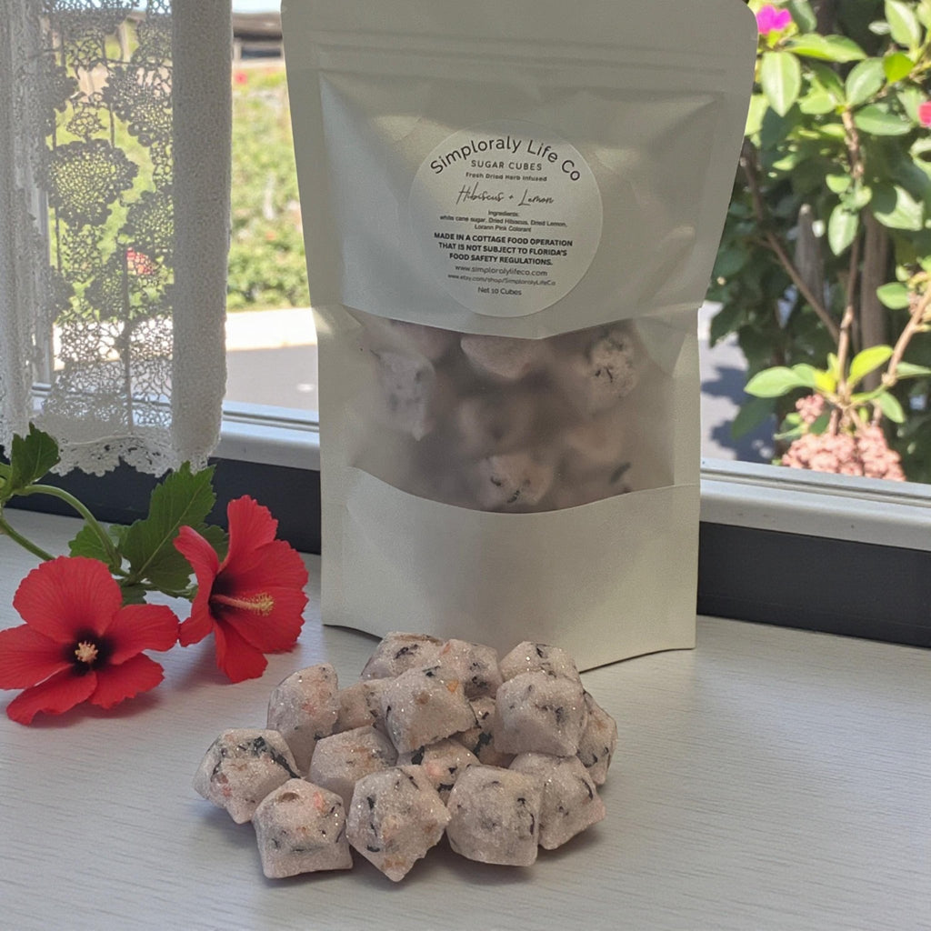 Hibiscus Lemon Sugar Cubes, Gemstone Shaped Pink, Tea & Cocktail Floral Sweetener, Botanical Edible Gift - Winterberry Hearth