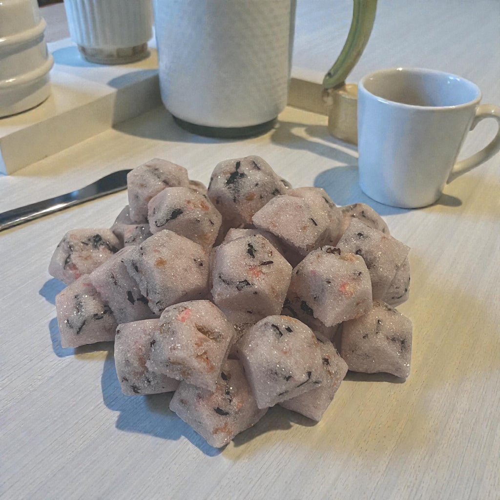 Hibiscus Lemon Sugar Cubes, Gemstone Shaped Pink, Tea & Cocktail Floral Sweetener, Botanical Edible Gift - Winterberry Hearth