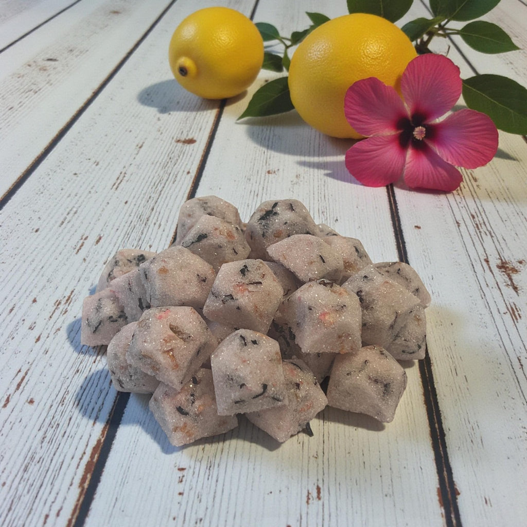 Hibiscus Lemon Sugar Cubes, Gemstone Shaped Pink, Tea & Cocktail Floral Sweetener, Botanical Edible Gift - Winterberry Hearth