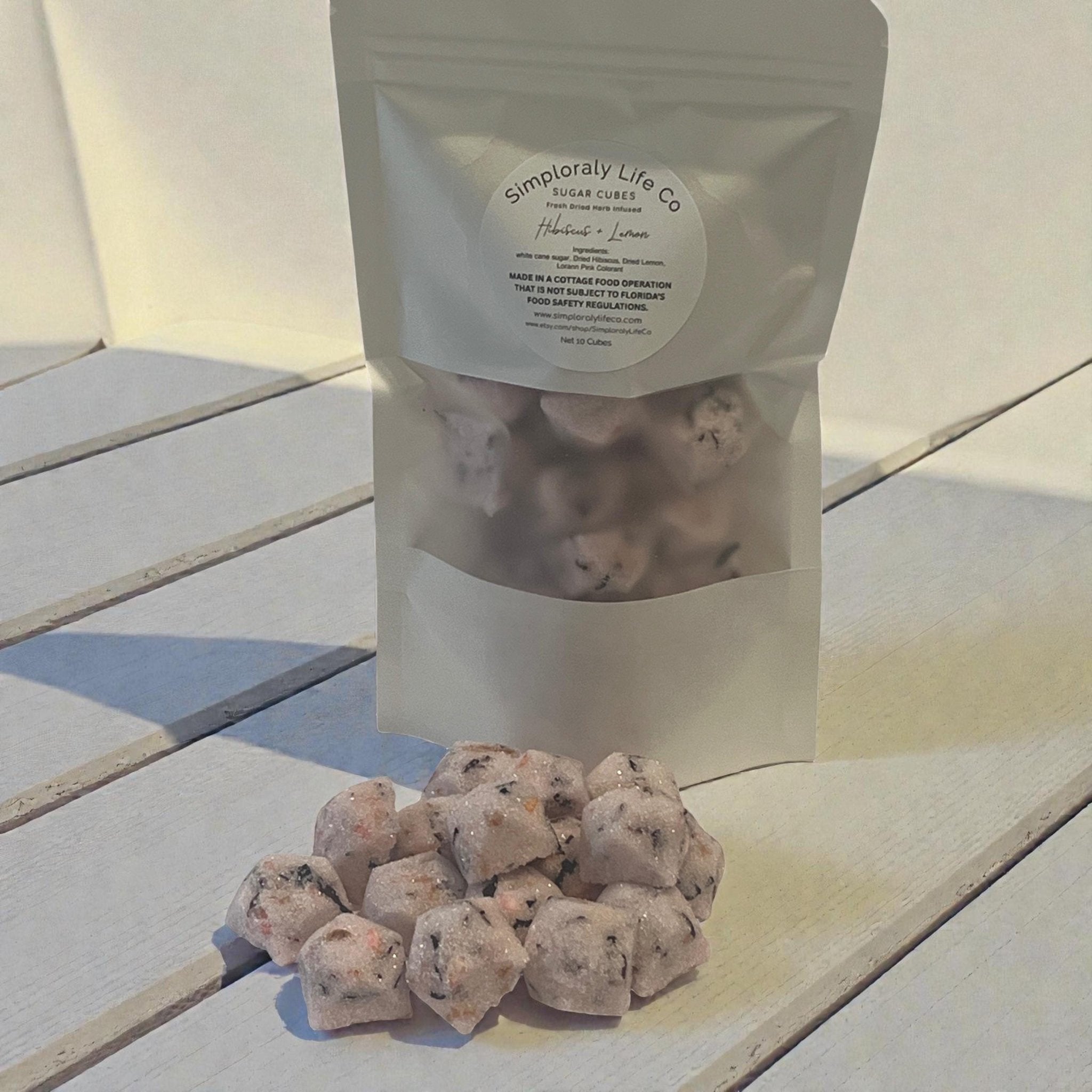Hibiscus Lemon Sugar Cubes, Gemstone Shaped Pink, Tea & Cocktail Floral Sweetener, Botanical Edible Gift - Winterberry Hearth
