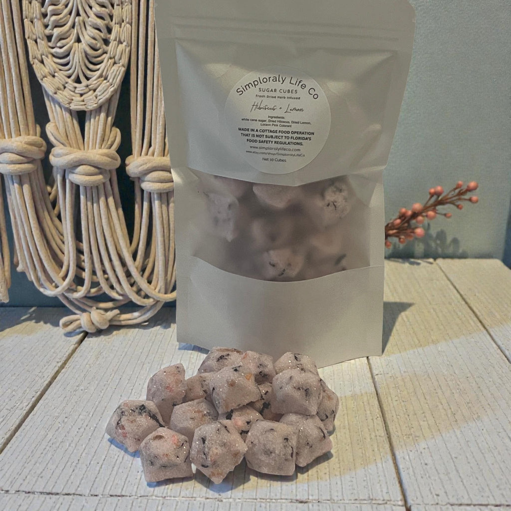 Hibiscus Lemon Sugar Cubes, Gemstone Shaped Pink, Tea & Cocktail Floral Sweetener, Botanical Edible Gift - Winterberry Hearth