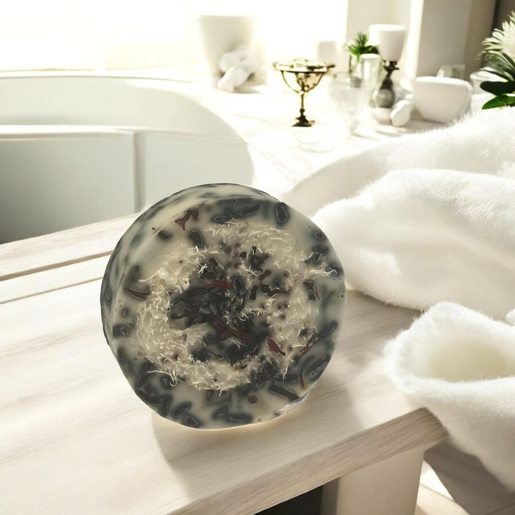 Hibiscus Rose Goat Milk Loofah Soap: Exfoliating Floral Soap Bar - Winterberry Hearth