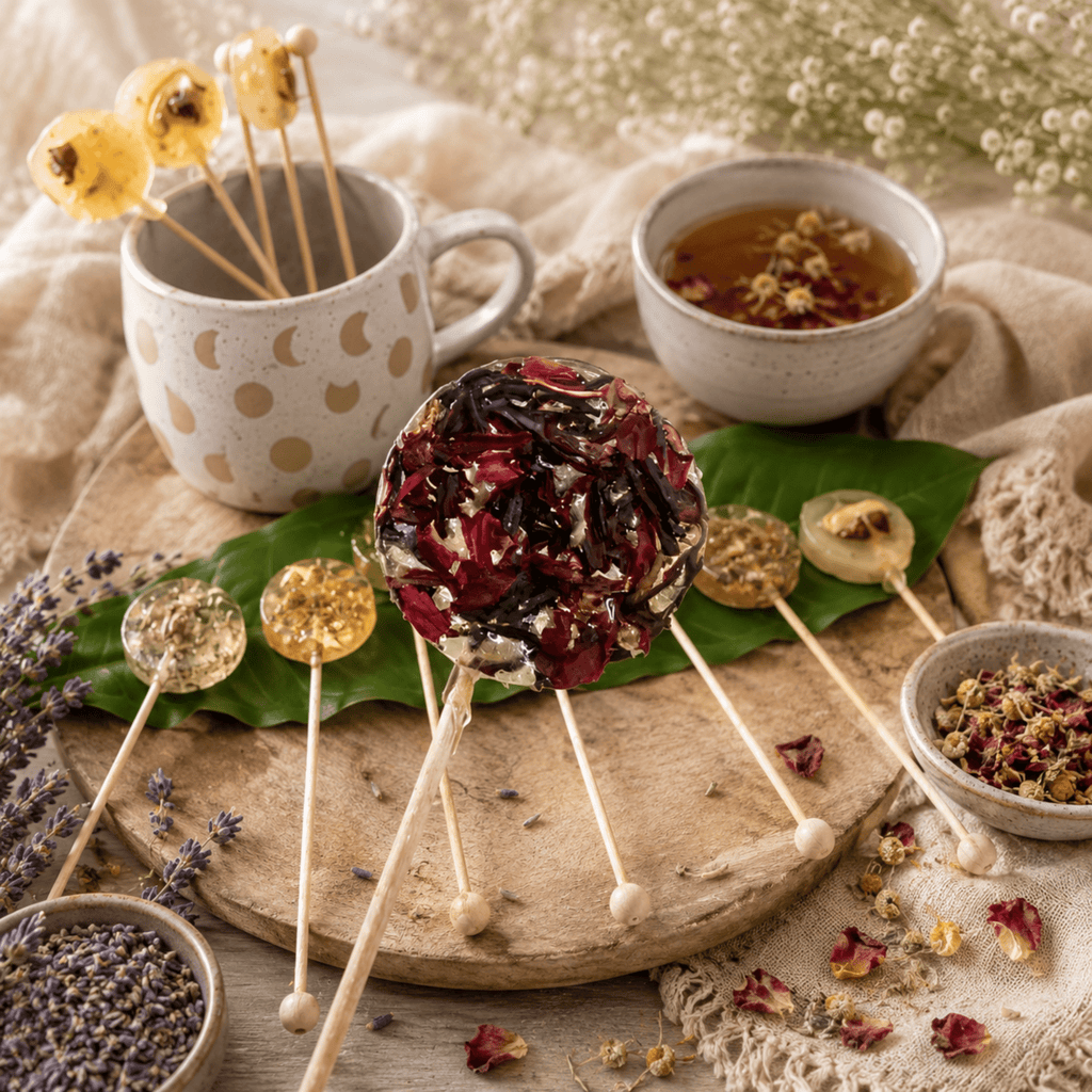 Hibiscus Tea Lollipop, Herbal Tea Stir Stick Candy, Tart & Sweet - Winterberry Hearth