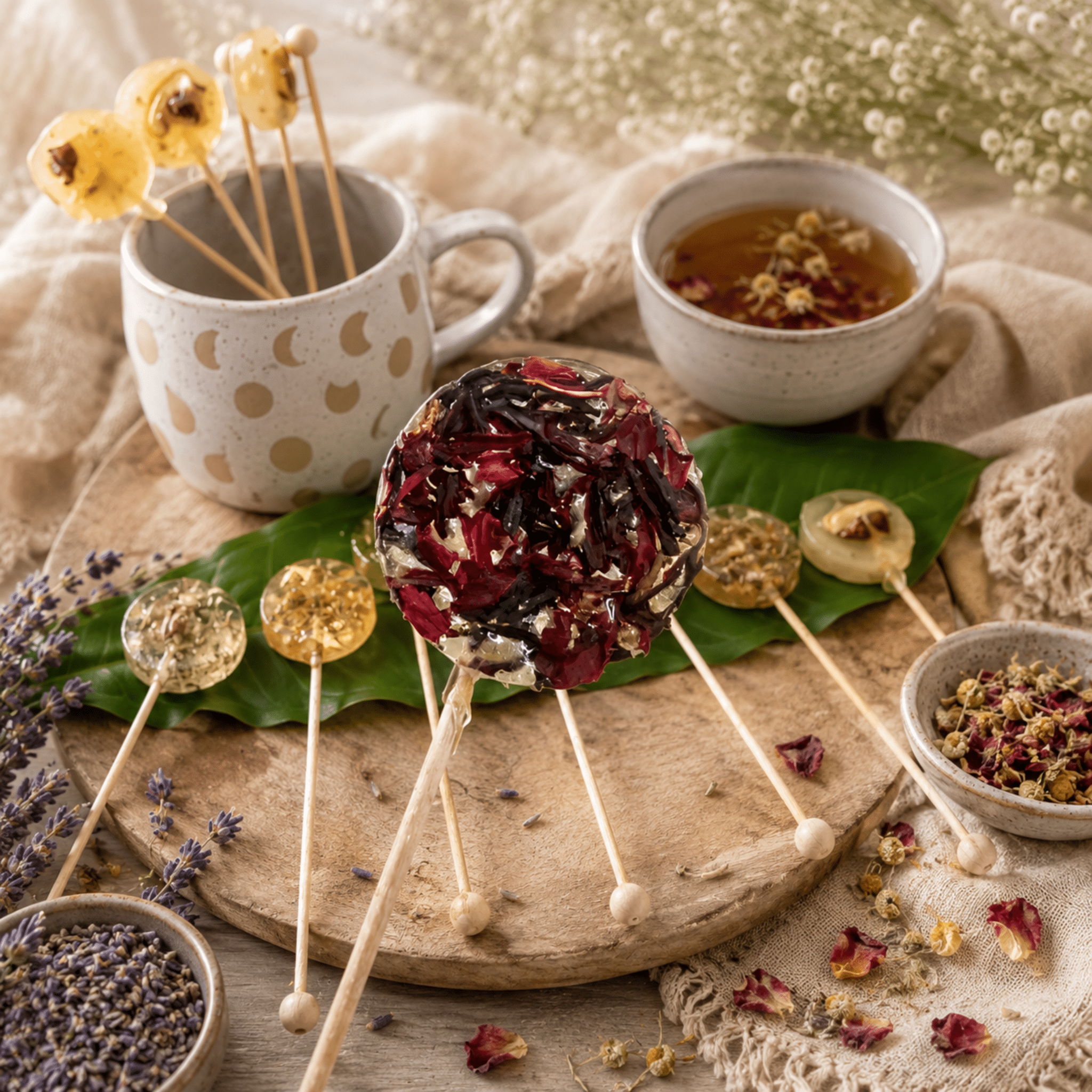 Hibiscus Tea Lollipop, Herbal Tea Stir Stick Candy, Tart & Sweet - Winterberry Hearth