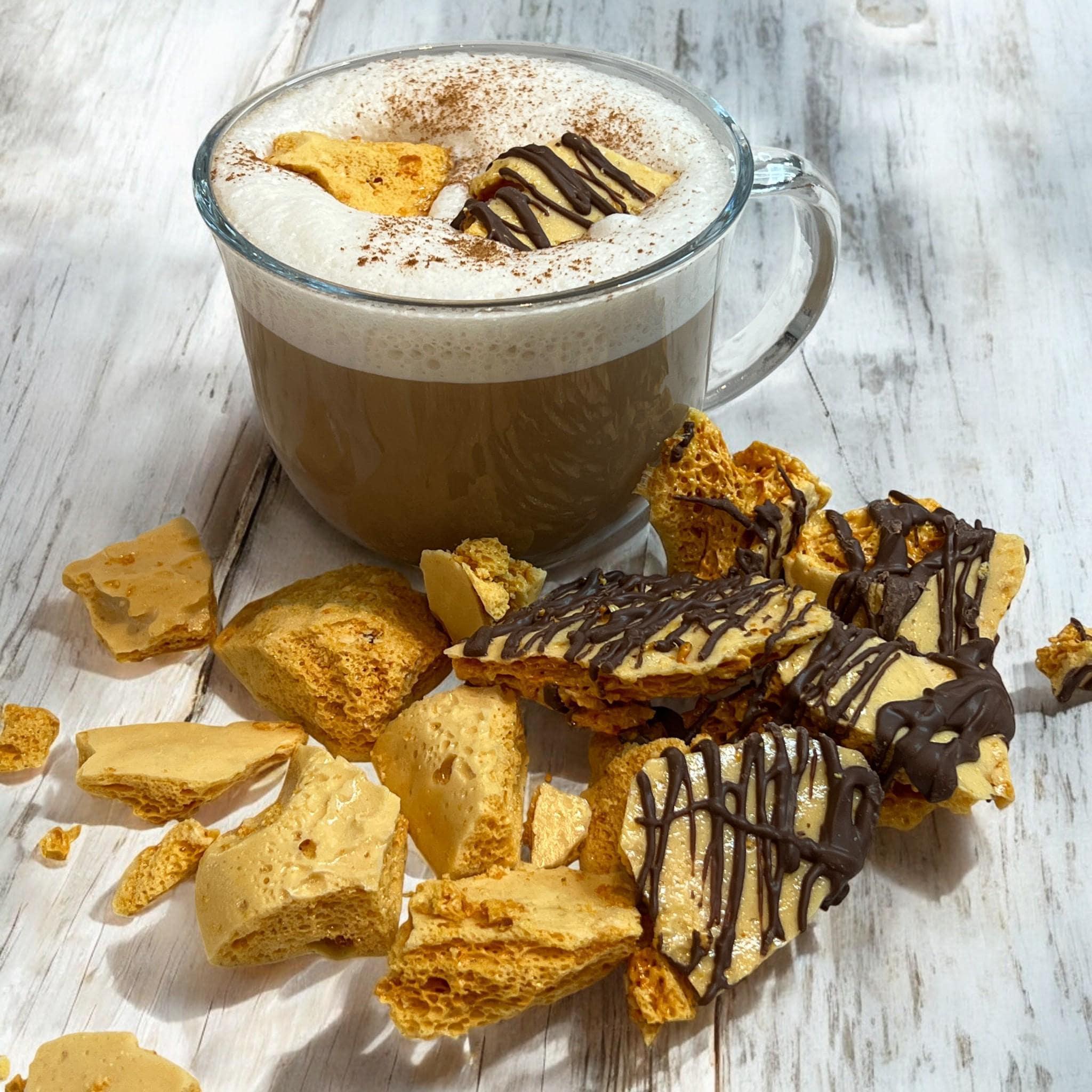 Honeycomb Candy Latte Garnish & Topping, Seafoam Sponge Toffee, Caramelized Sugar Dessert Decoration - Winterberry Hearth