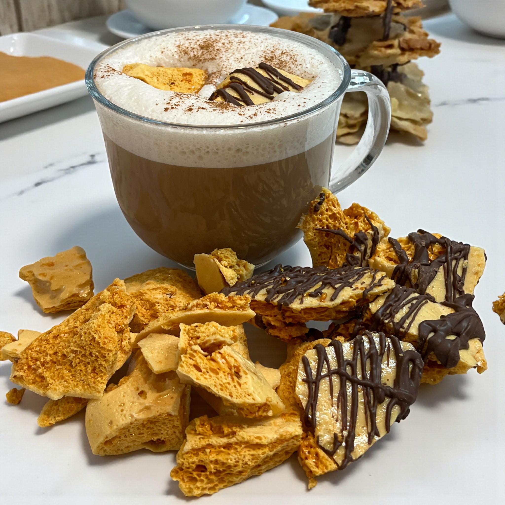 Honeycomb Candy Latte Garnish & Topping, Seafoam Sponge Toffee, Caramelized Sugar Dessert Decoration - Winterberry Hearth