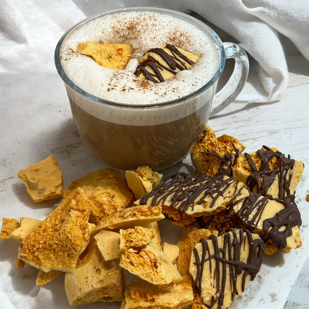 Honeycomb Candy Latte Garnish & Topping, Seafoam Sponge Toffee, Caramelized Sugar Dessert Decoration - Winterberry Hearth