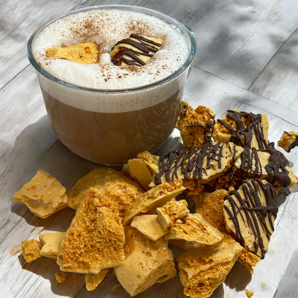 Honeycomb Candy Latte Garnish & Topping, Seafoam Sponge Toffee, Caramelized Sugar Dessert Decoration - Winterberry Hearth