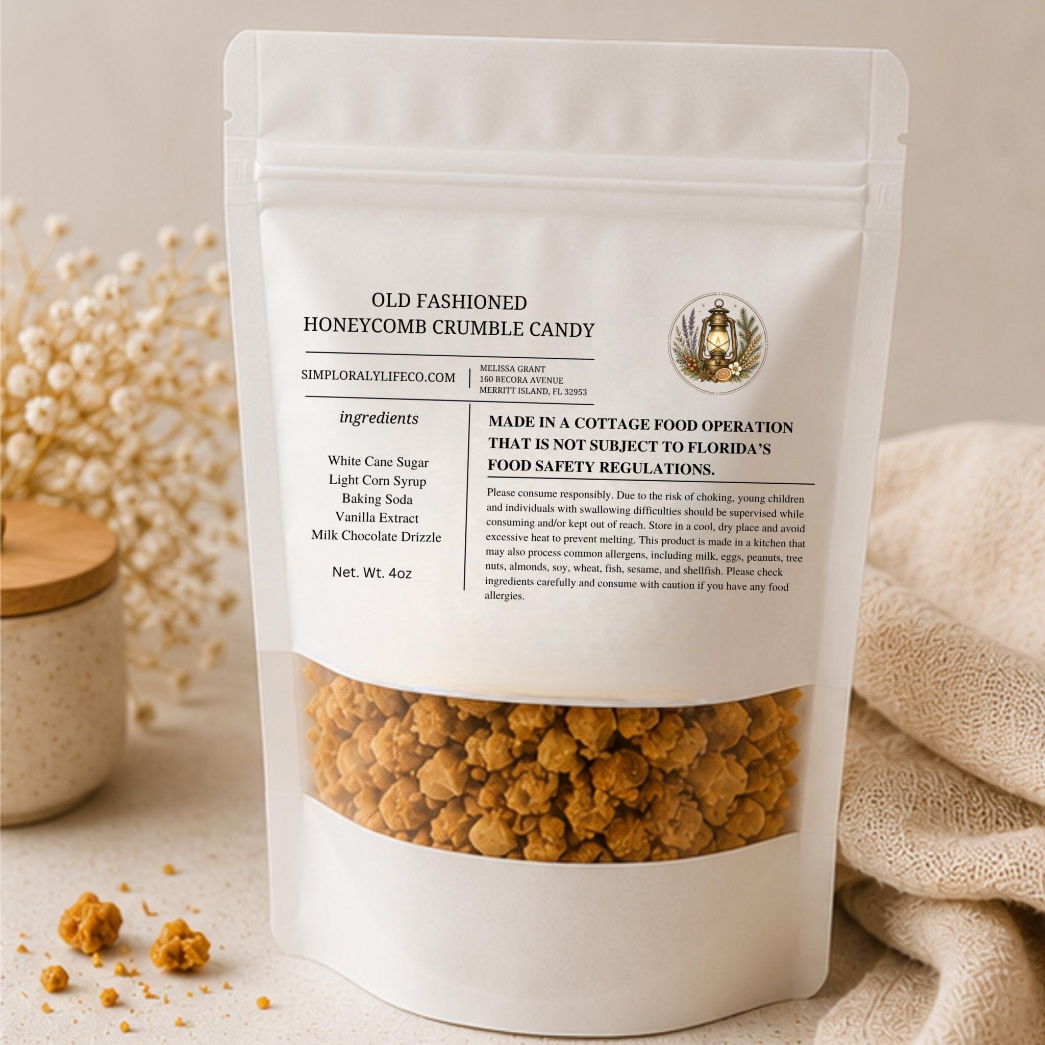 Honeycomb Garnish & Dessert Topping, Sponge Toffee Crumble, Caramelized Seafoam Gourmet Dessert Sprinkles - Winterberry Hearth