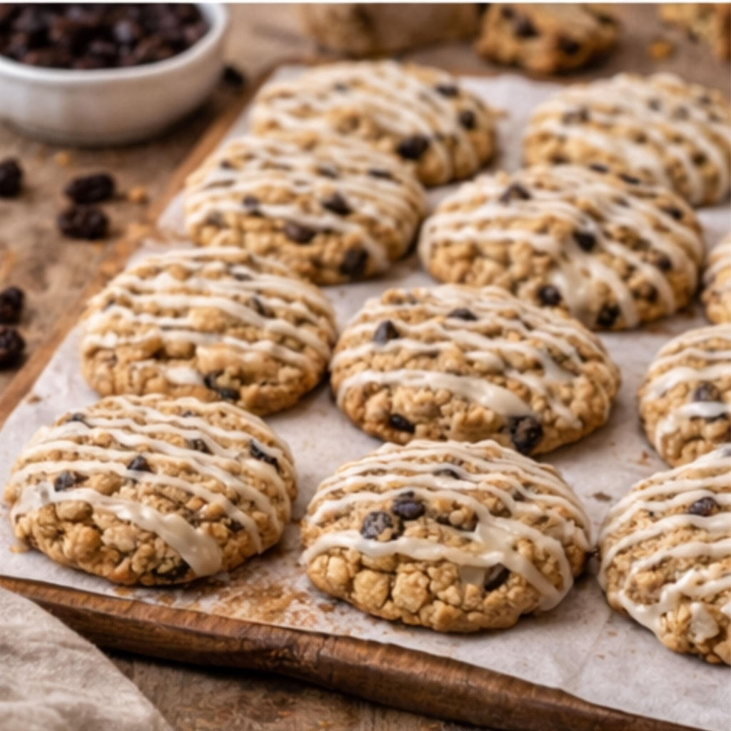 Iced Oatmeal Raisin Cookies, Vanilla Almond or Maple Homemade Bakery Tea Cakes, Gourmet Dessert - Winterberry Hearth