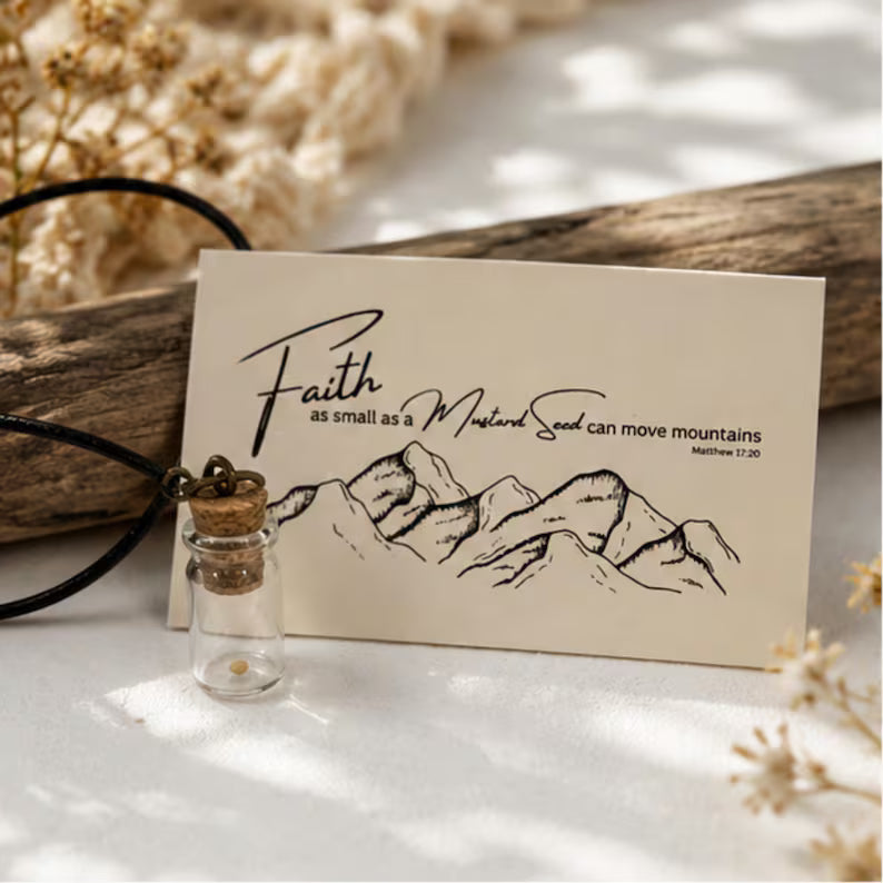 Faith as a Mustard Seed Necklace, Christian Glass Bottle Pendant Gift