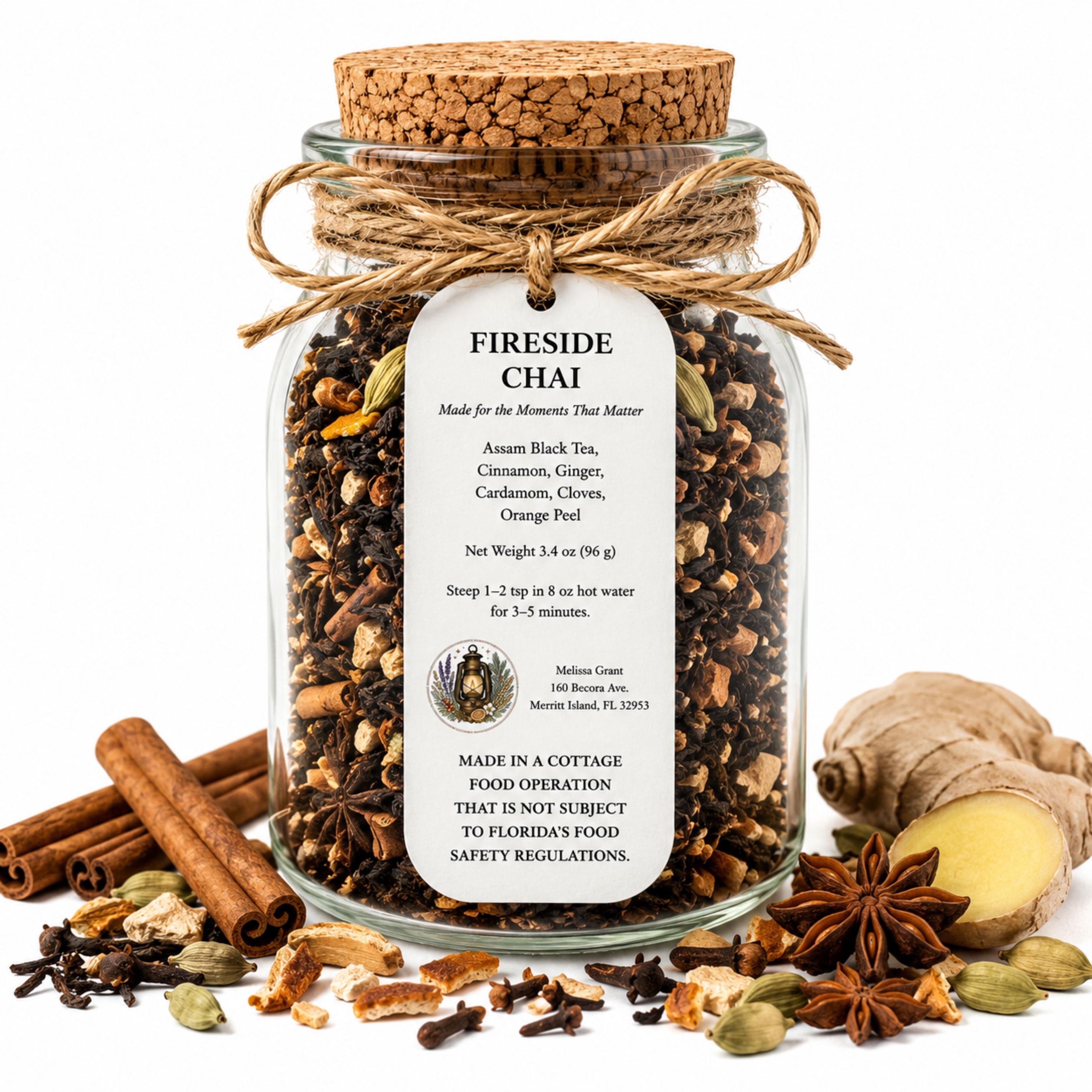 Fireside Chai Assam Black Tea, Herbal Spice Loose Leaf Beverage Infusion, Cozy Winter Comfort