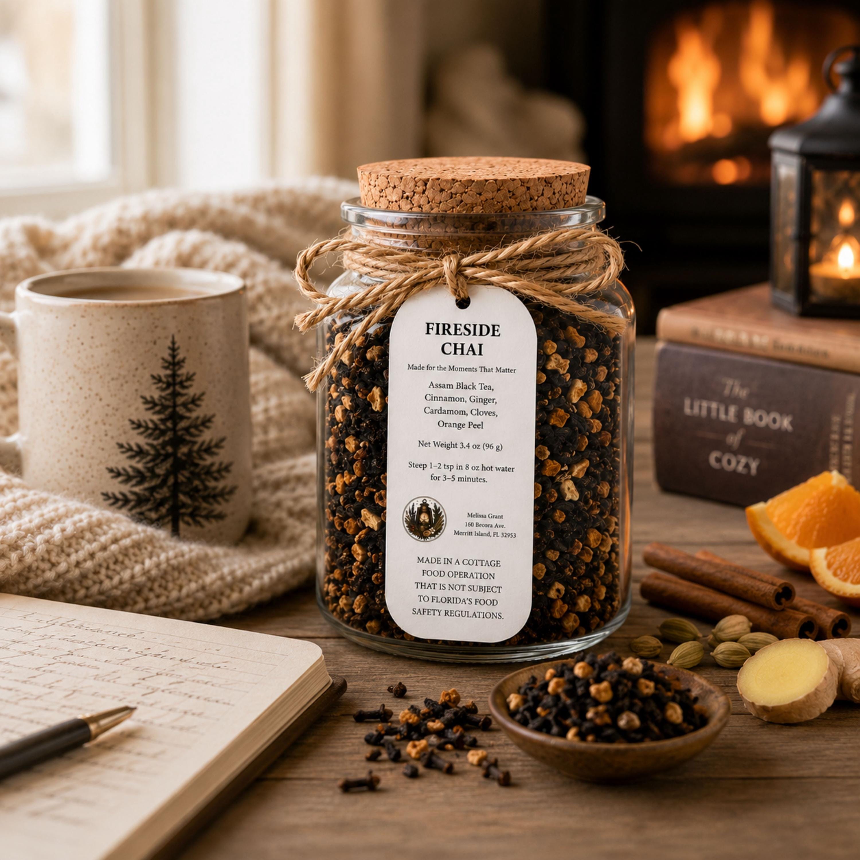 Fireside Chai Assam Black Tea, Herbal Spice Loose Leaf Beverage Infusion, Cozy Winter Comfort
