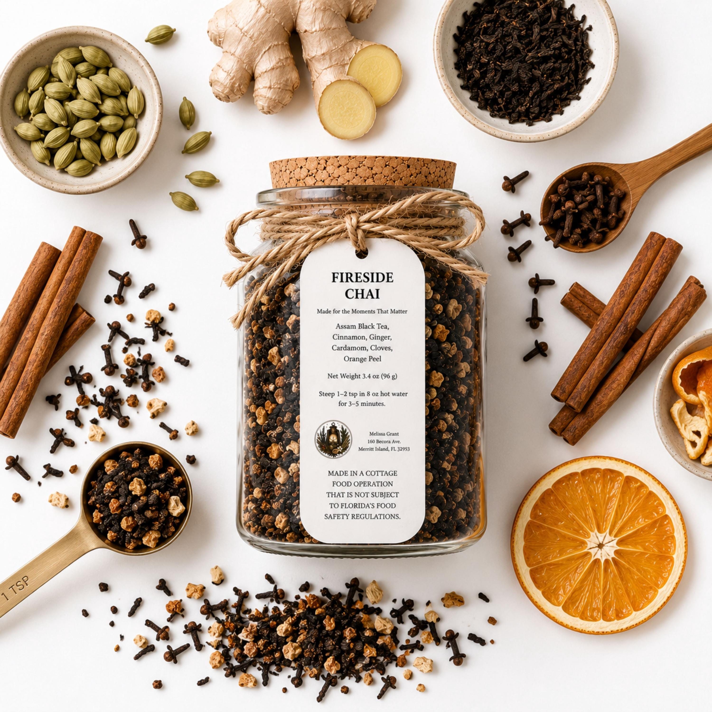Fireside Chai Assam Black Tea, Herbal Spice Loose Leaf Beverage Infusion, Cozy Winter Comfort