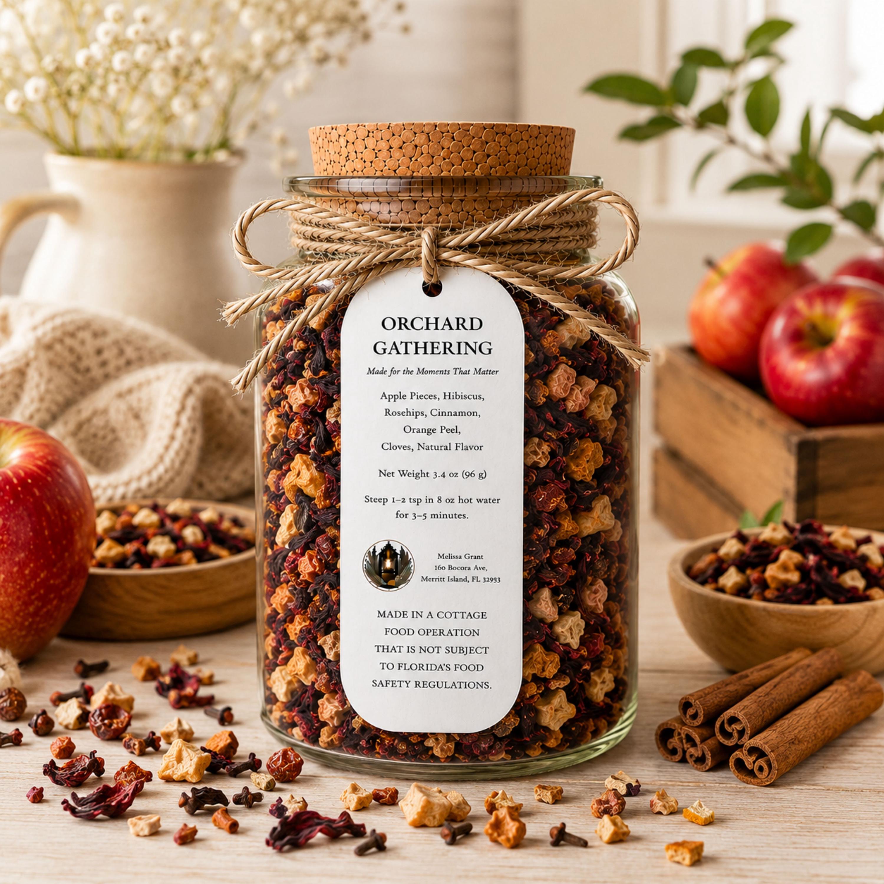 Orchard Gathering Black Tea, Apple Citrus Botanical Blend, Loose Leaf Beverage Infusion, Autumn Comfort