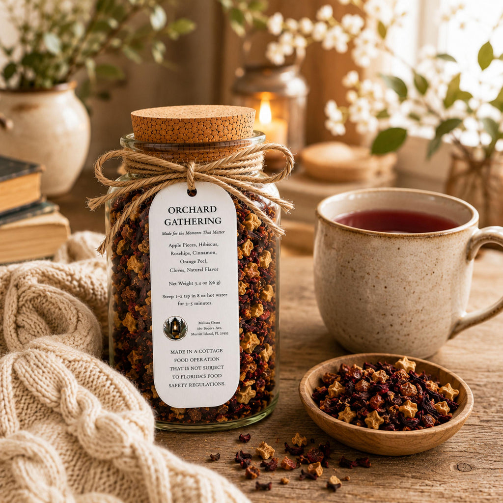 Orchard Gathering Black Tea, Apple Citrus Botanical Blend, Loose Leaf Beverage Infusion, Autumn Comfort