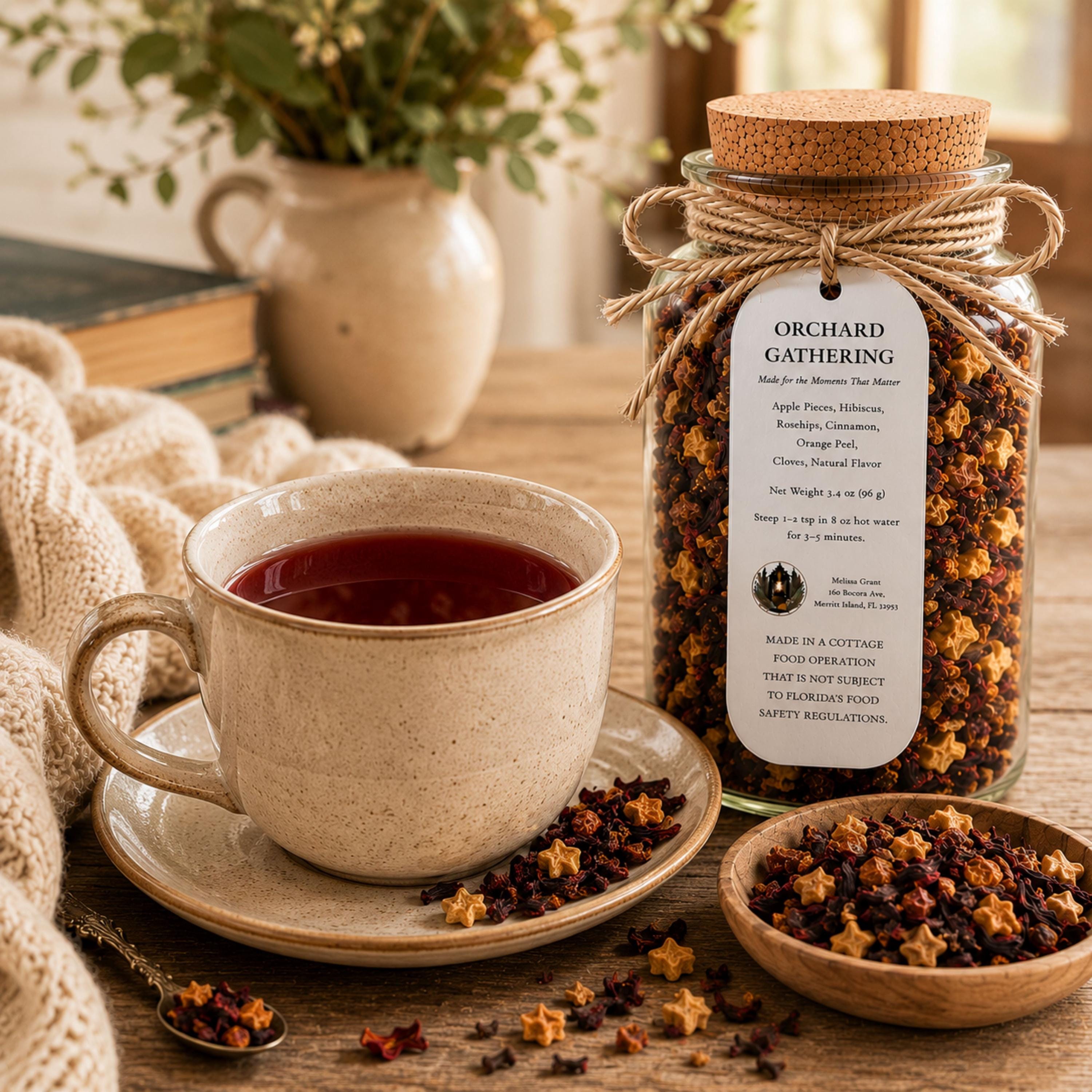 Orchard Gathering Black Tea, Apple Citrus Botanical Blend, Loose Leaf Beverage Infusion, Autumn Comfort