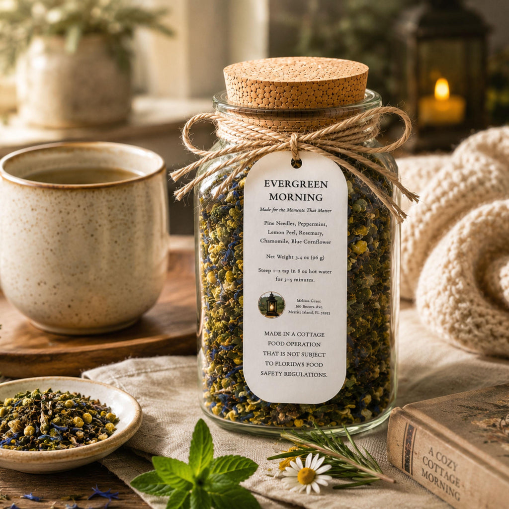 Evergreen Morning Green Tea, Citrus Mint Botanical Blend, Refreshing Loose Leaf Beverage Infusion